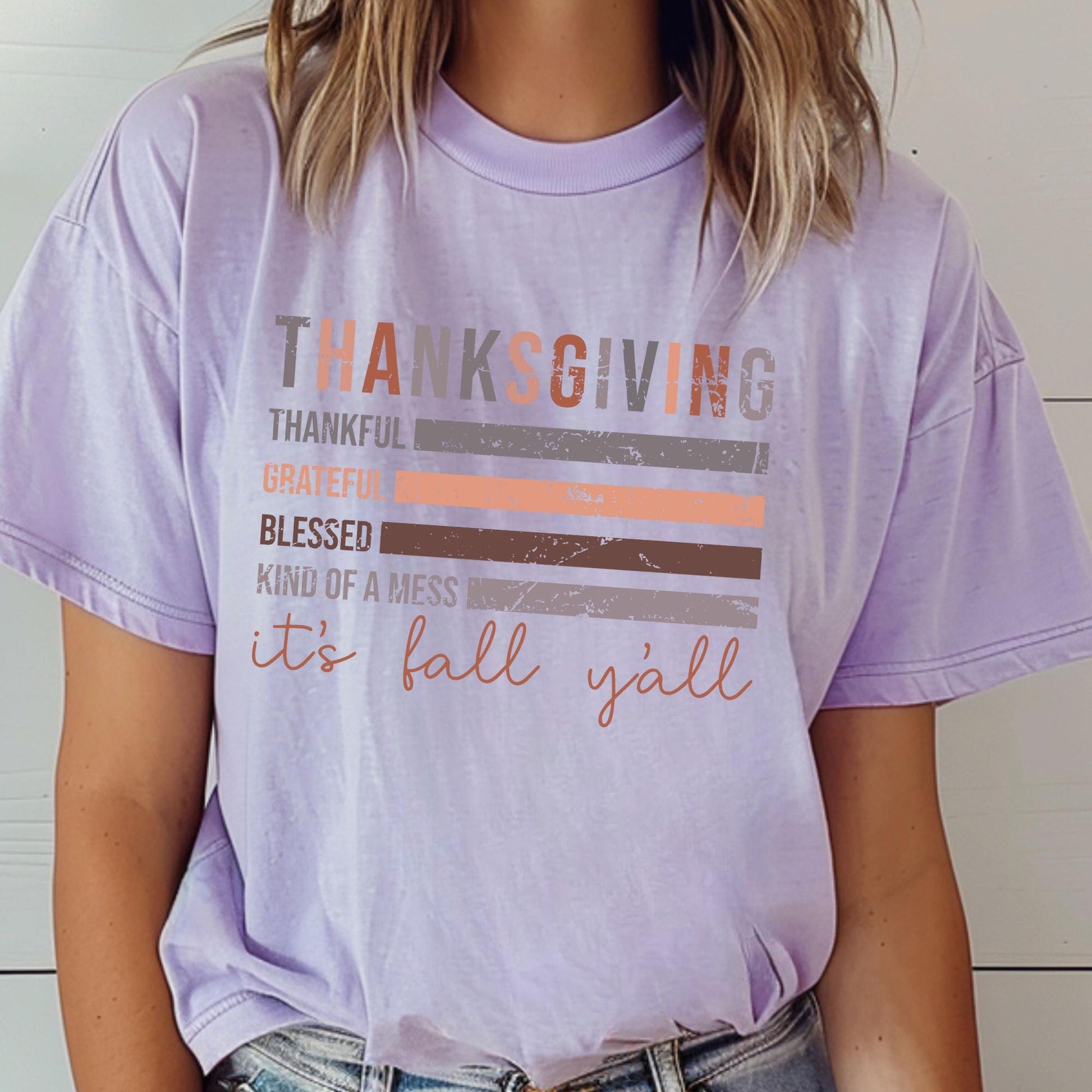 Comfort Colors® Thankful Grateful Blessed Tee: Thanksgiving Shirt, It's Fall Y'all Flag Tee