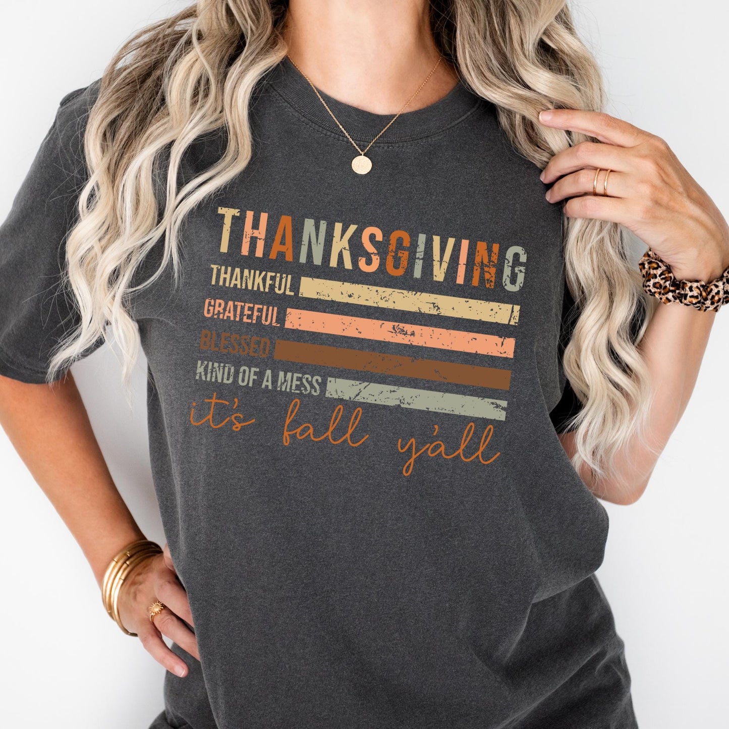 Comfort Colors® Thankful Grateful Blessed Tee: Thanksgiving Shirt, It's Fall Y'all Flag Tee