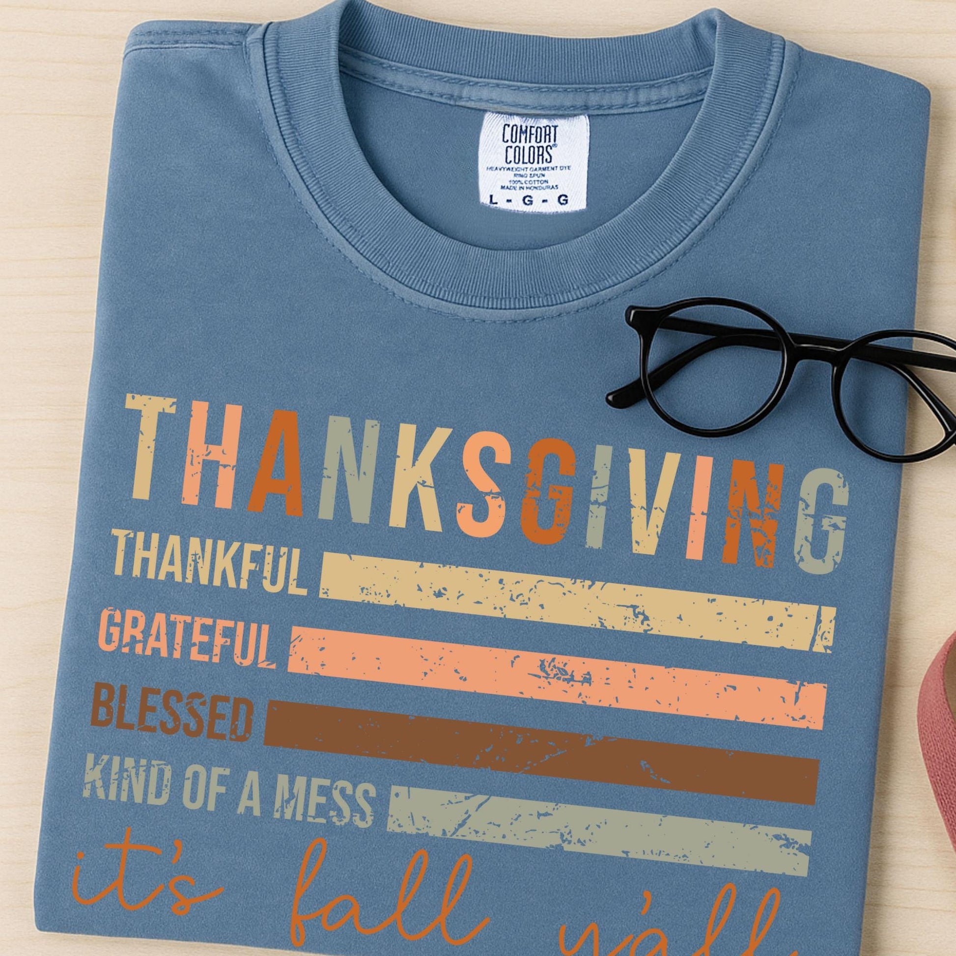 Comfort Colors® Thankful Grateful Blessed Tee: Thanksgiving Shirt, It's Fall Y'all Flag Tee