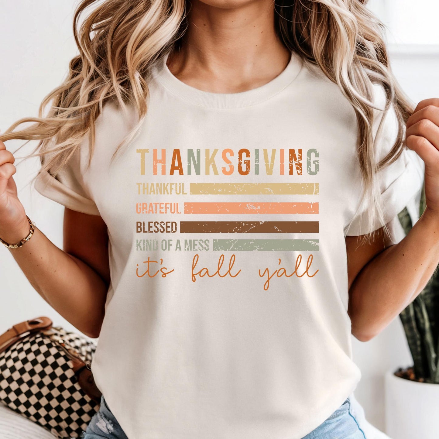 Comfort Colors® Thankful Grateful Blessed Tee: Thanksgiving Shirt, It's Fall Y'all Flag Tee