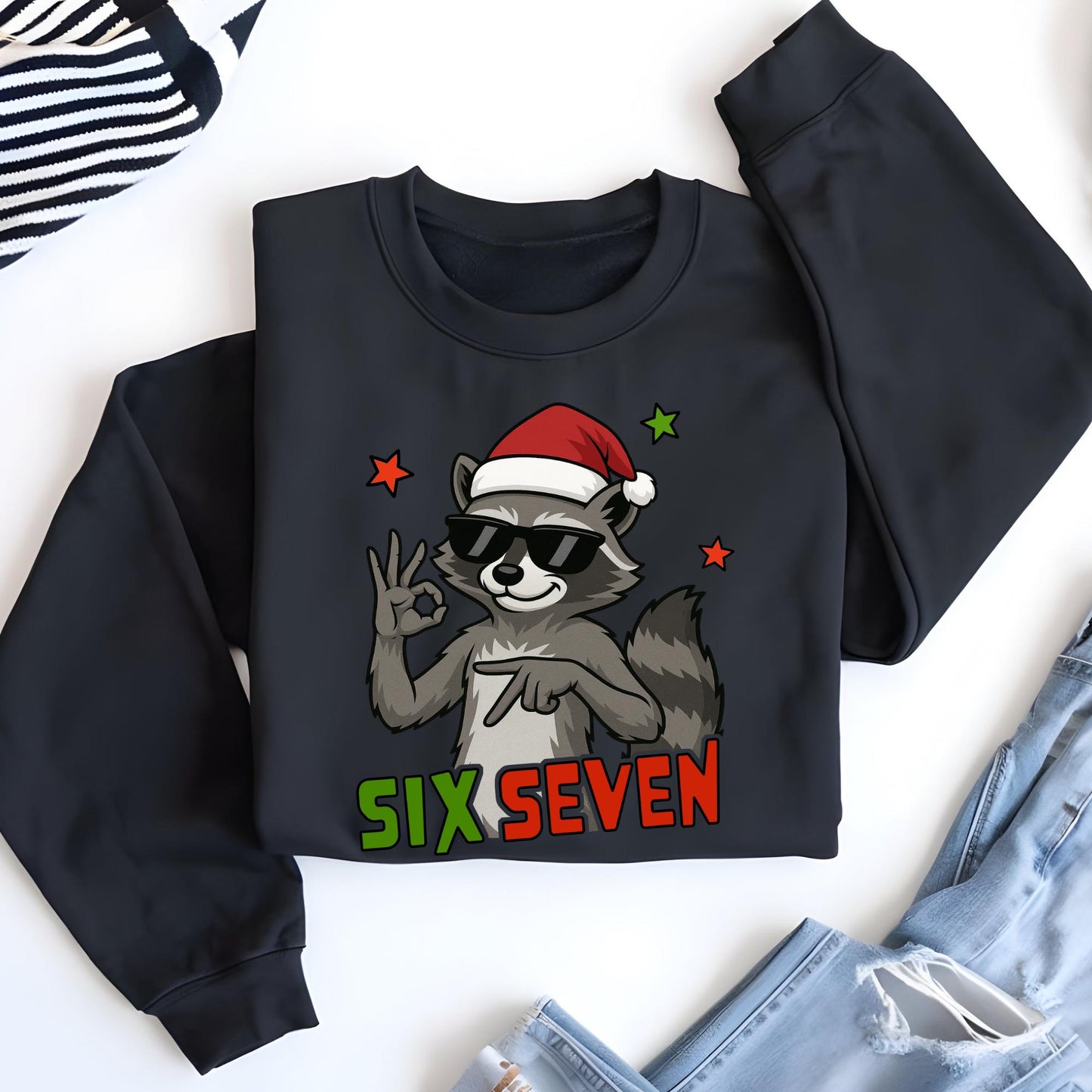 Six Seven Sweatshirt, 6 7 Christmas Sweat, Raccoon Viral Tiktok Xmas Hoodie