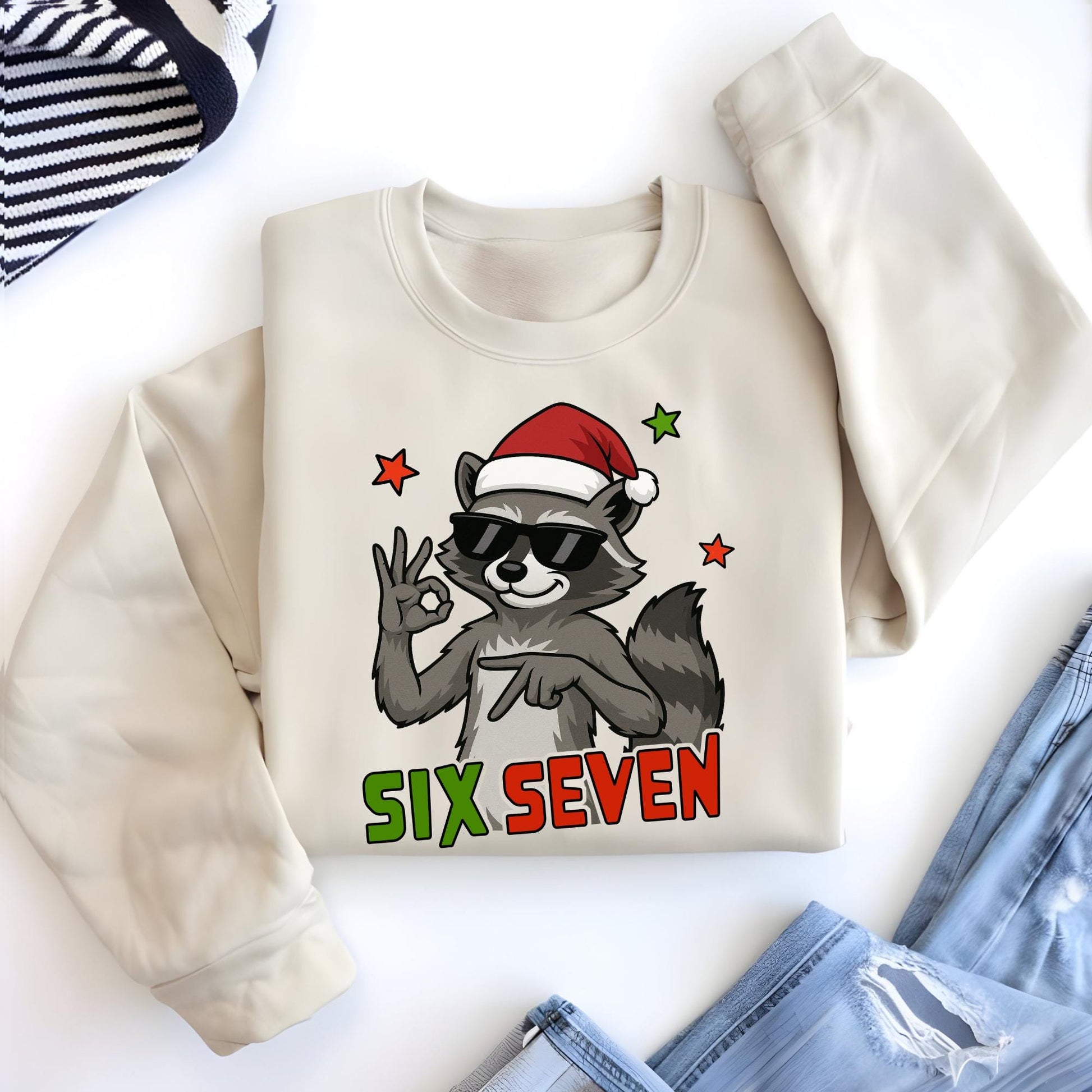 Six Seven Sweatshirt, 6 7 Christmas Sweat, Raccoon Viral Tiktok Xmas Hoodie