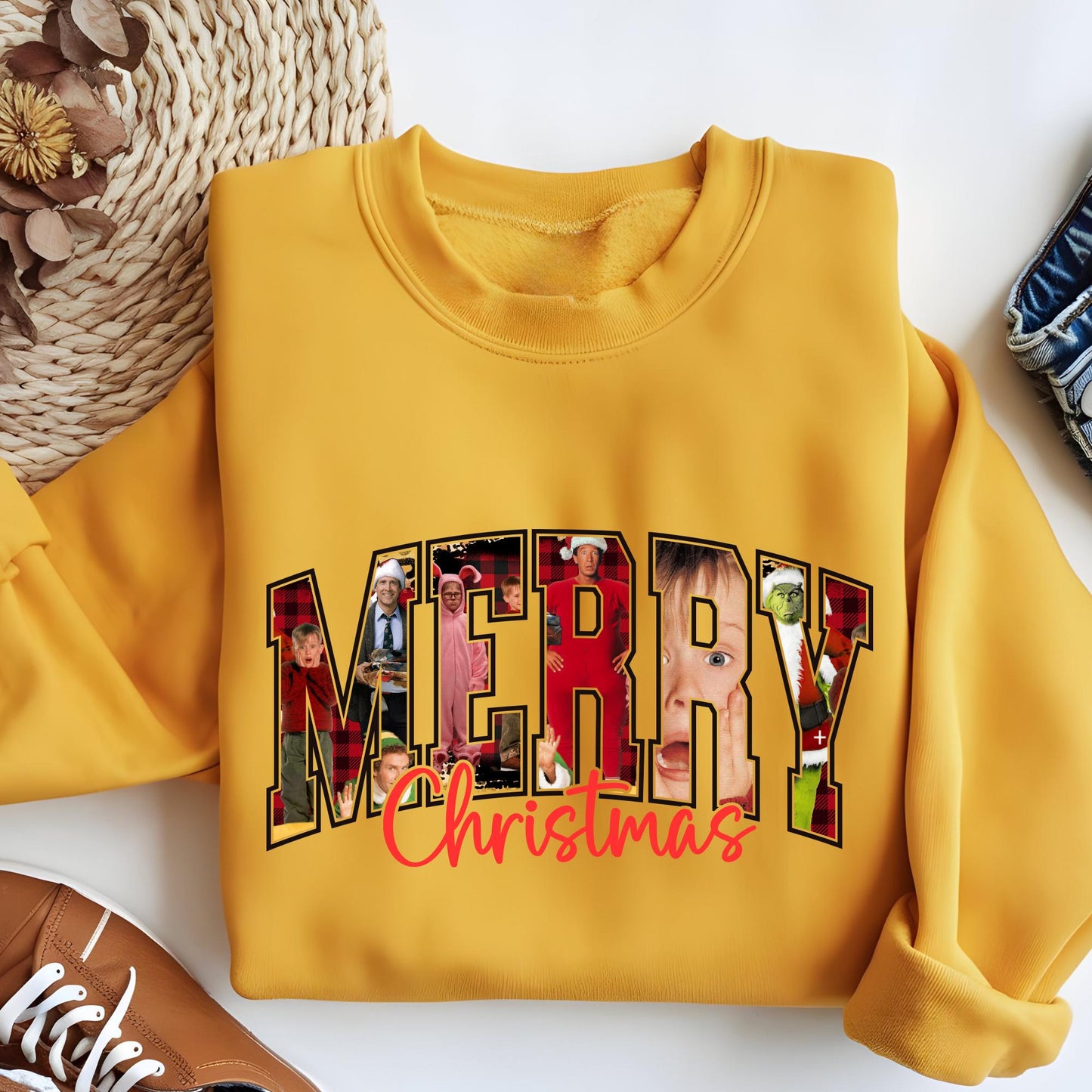 Merry Christmas 90s Movies Sweatshirt, Vintage Christmas Movies Sweat, Retro Xmas Hoodie