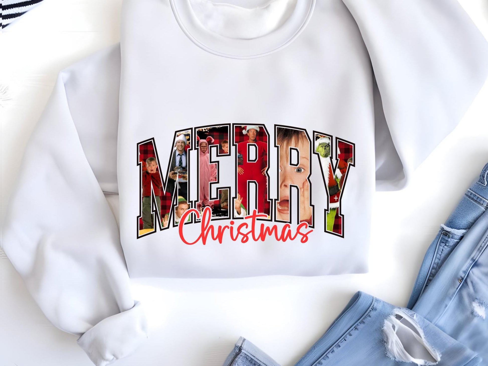 Merry Christmas 90s Movies Sweatshirt, Vintage Christmas Movies Sweat, Retro Xmas Hoodie