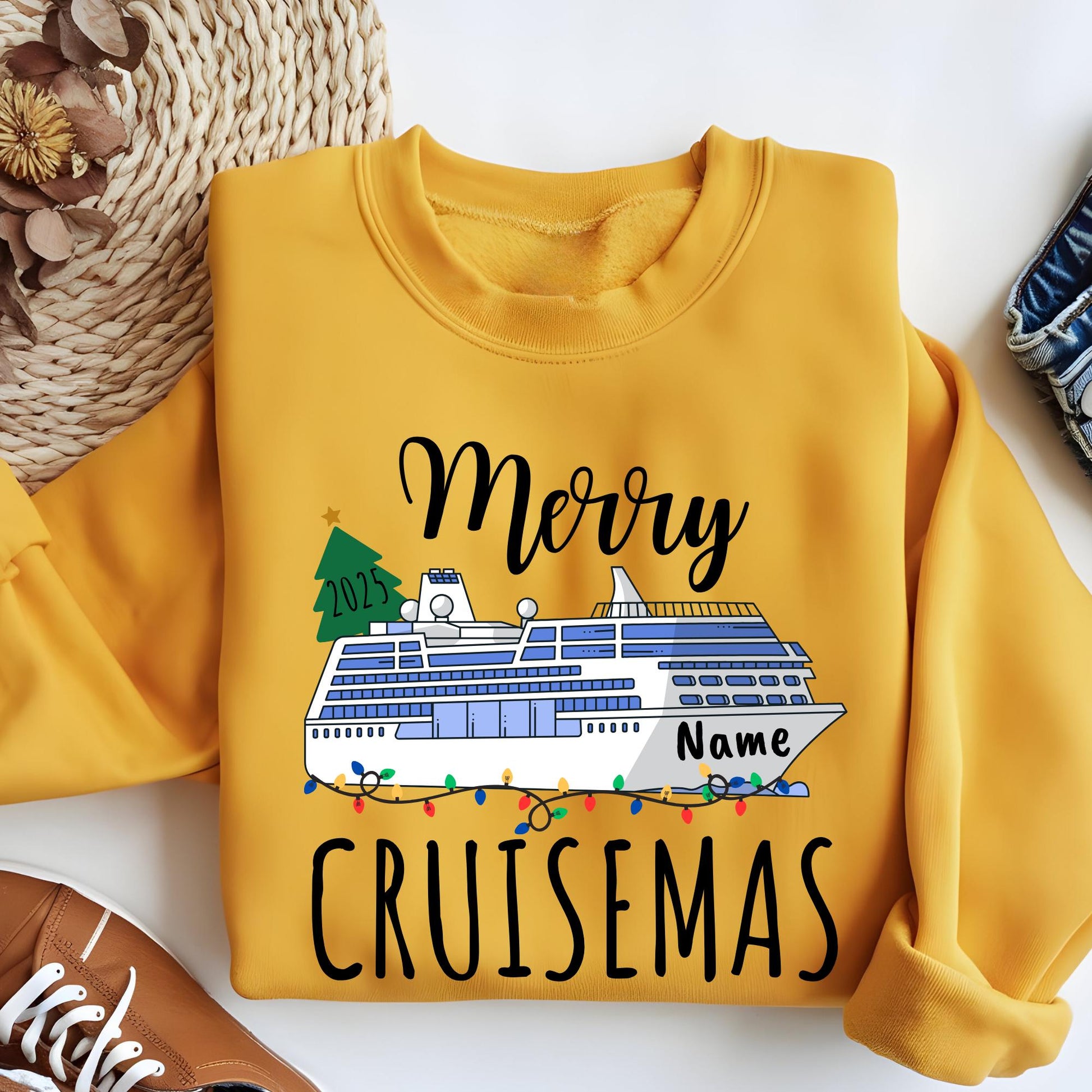 Personalized Christmas Cruise 2025 Sweatshirt, Custom Xmas Vacation Sweat Christmas Gifts