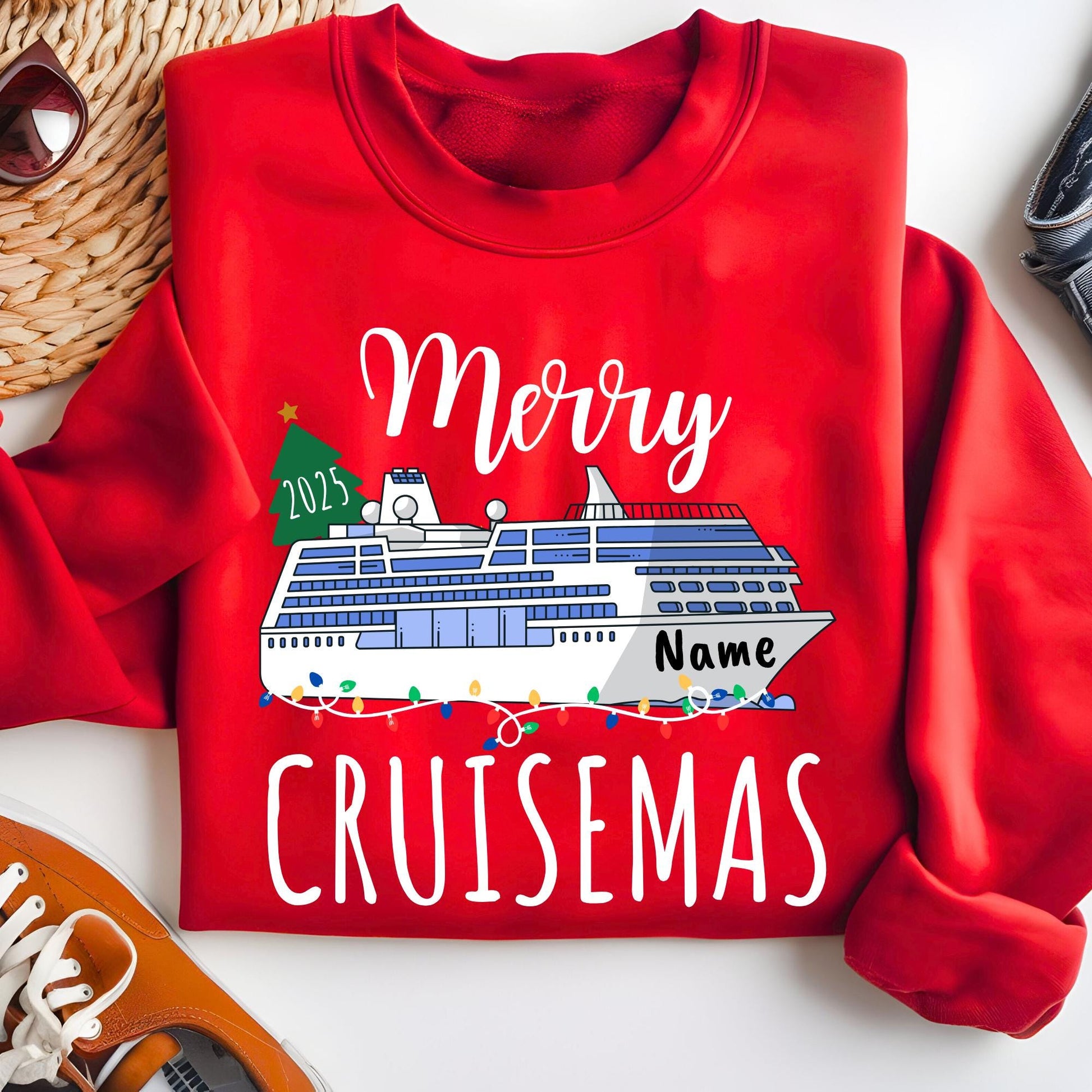 Personalized Christmas Cruise 2025 Sweatshirt, Custom Xmas Vacation Sweat Christmas Gifts