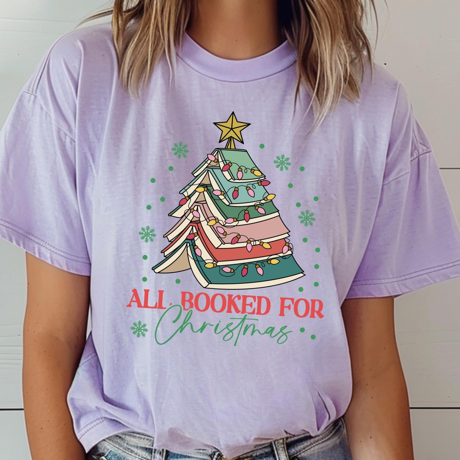 All Booked For Christmas Comfort Colors Shirt Gift for Librarian, Christmas Book Tree T-shirt