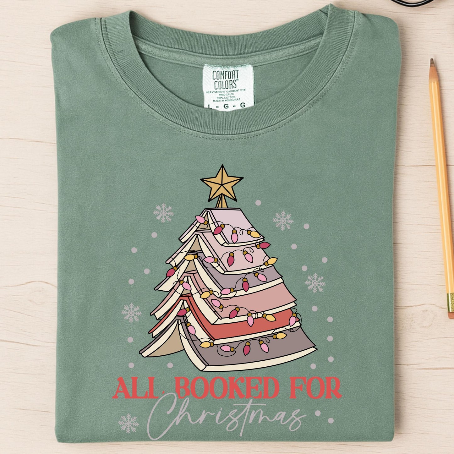 All Booked For Christmas Comfort Colors Shirt Gift for Librarian, Christmas Book Tree T-shirt