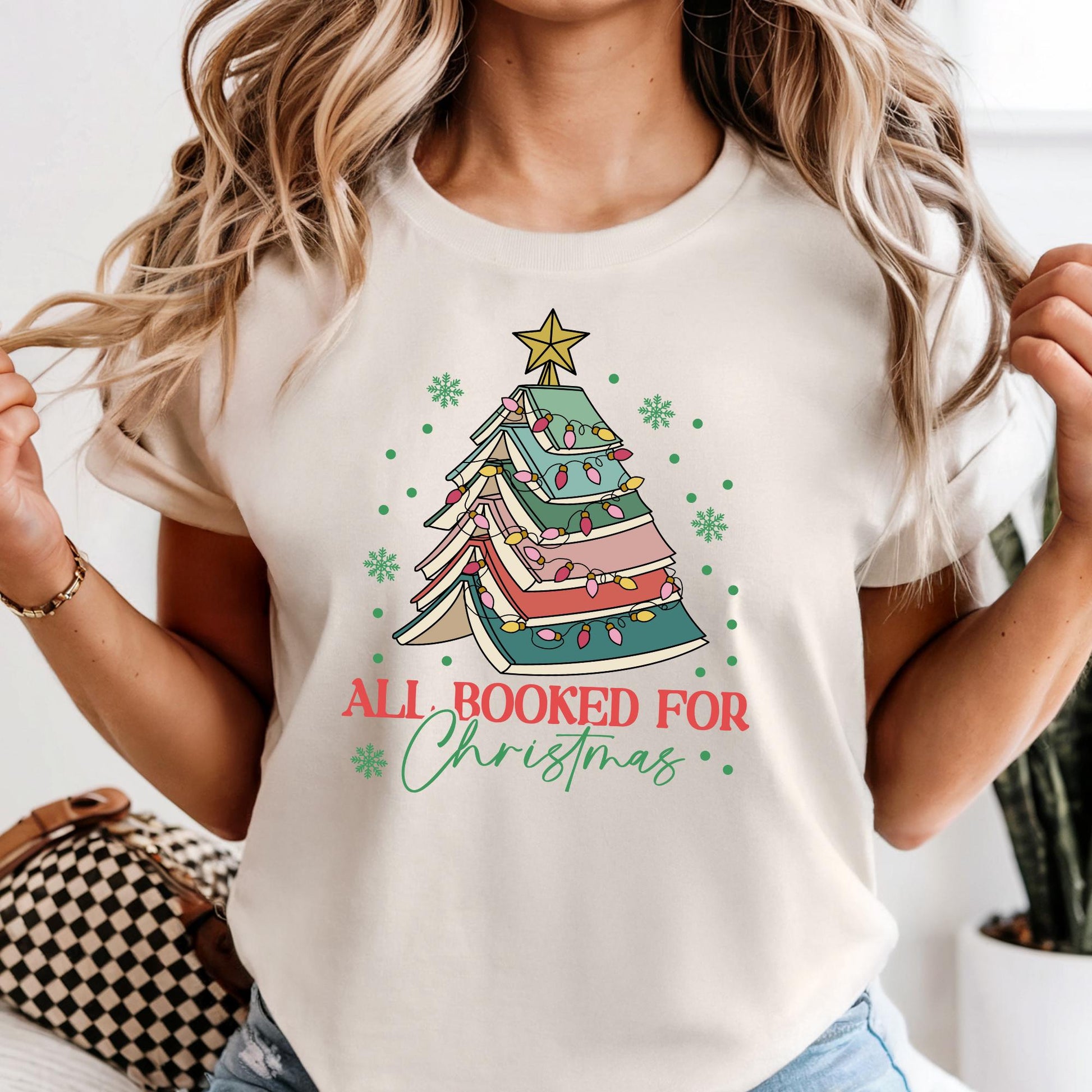 All Booked For Christmas Comfort Colors Shirt Gift for Librarian, Christmas Book Tree T-shirt