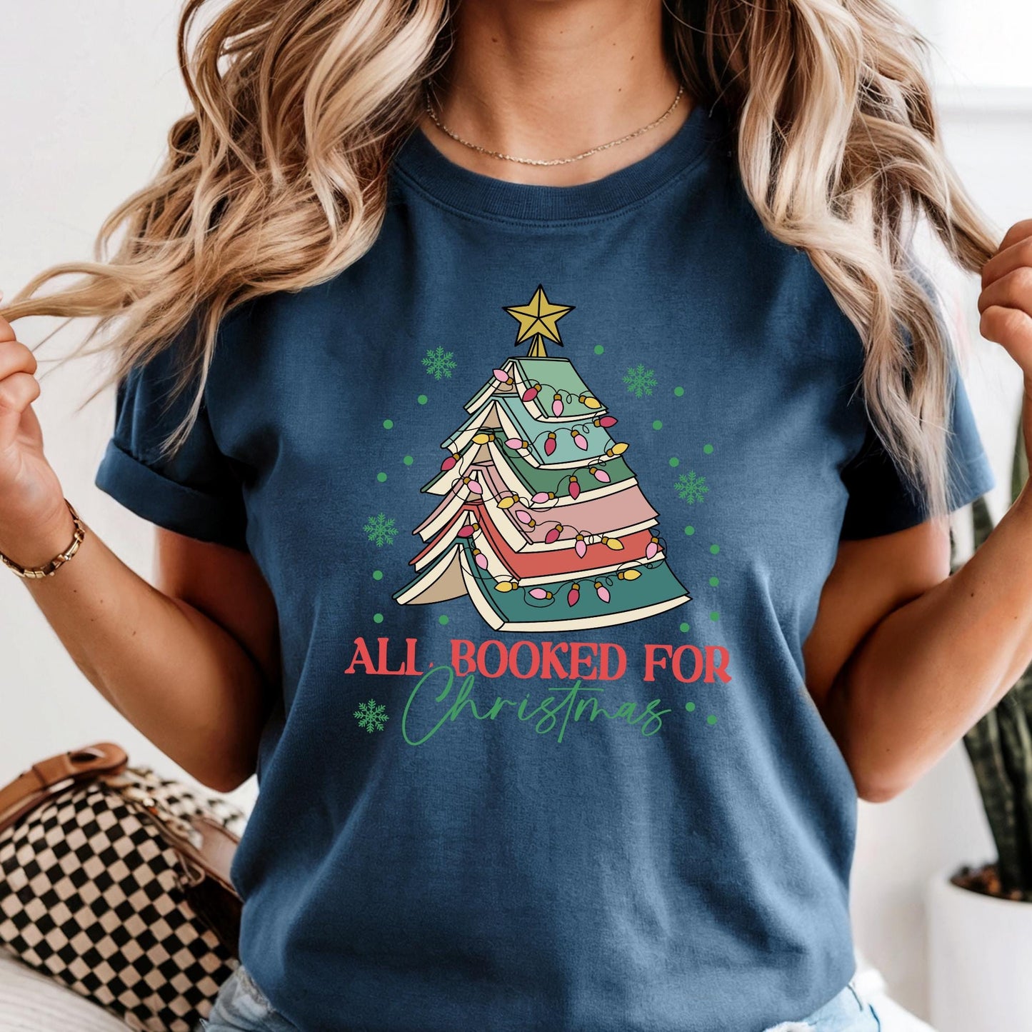All Booked For Christmas Comfort Colors Shirt Gift for Librarian, Christmas Book Tree T-shirt