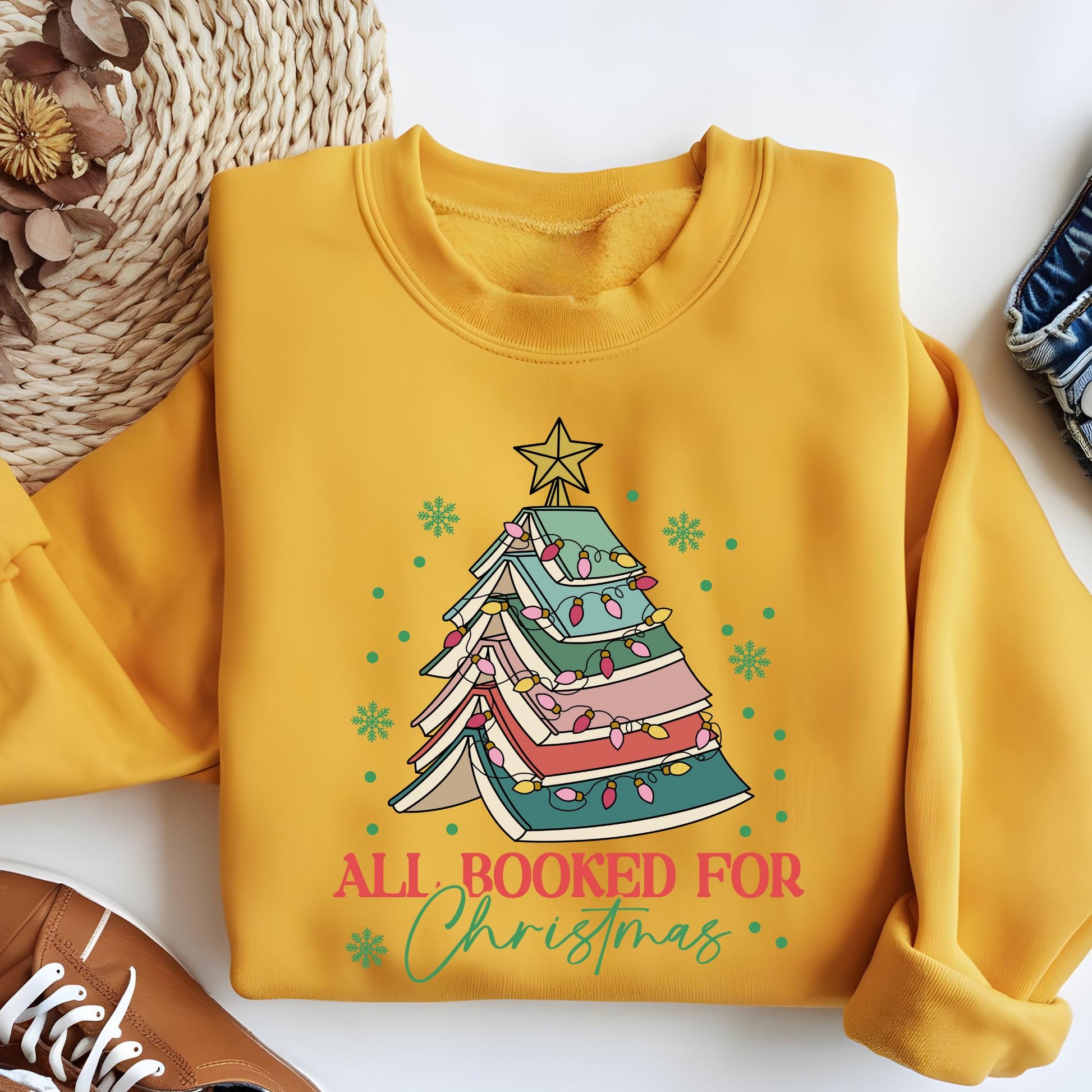 All Booked For Christmas Shirt Gift for Librarian, Christmas Book Tree Sweatshirt, Book Lovers Christmas Gift