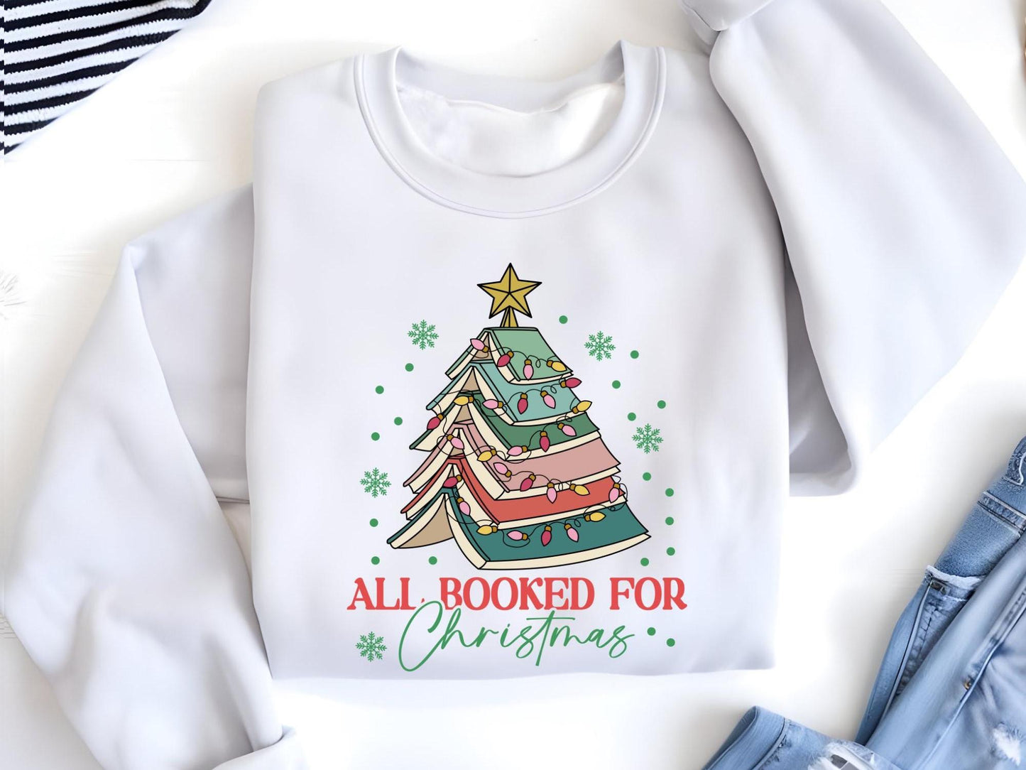 All Booked For Christmas Shirt Gift for Librarian, Christmas Book Tree Sweatshirt, Book Lovers Christmas Gift