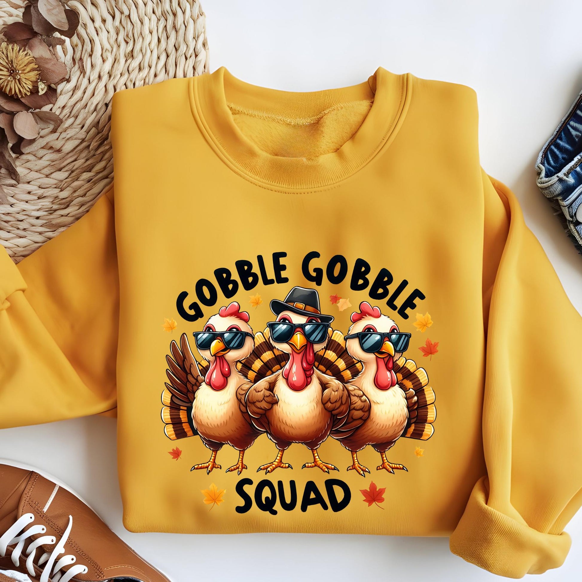 Thanksgiving Gobble Squad Sweatshirt, Funny Turkey Hoodie Autumn Sweater