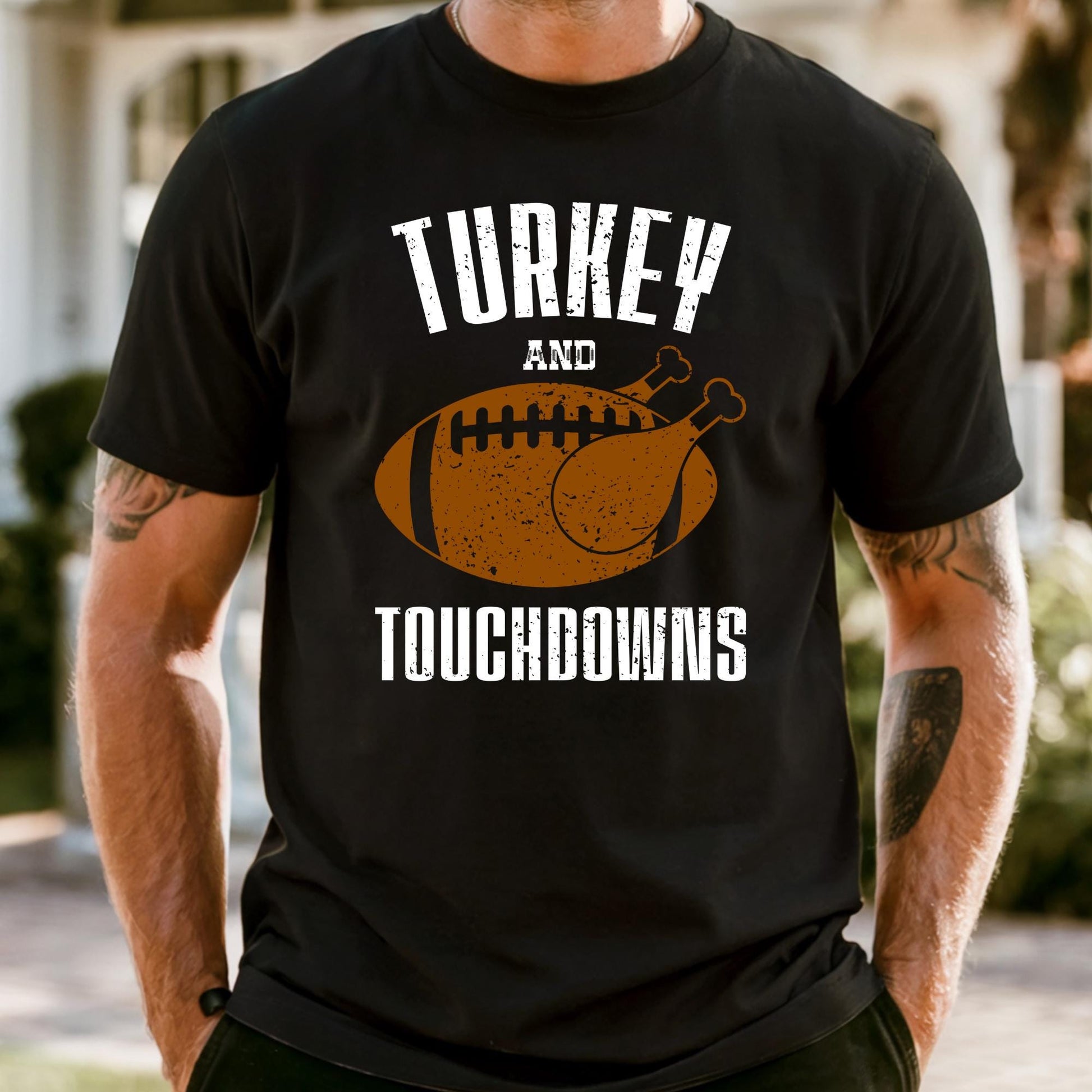 Comfort Colors® Turkey and Touchdowns Shirt, Thanksgiving Gift, Football Lover Tee