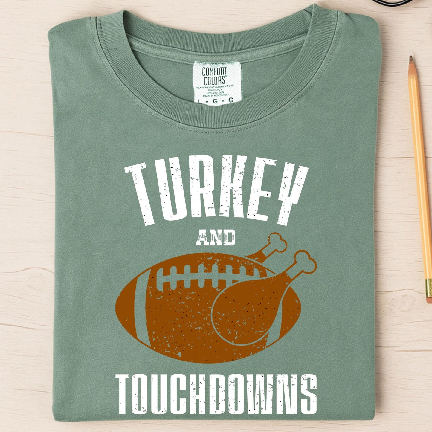 Comfort Colors® Turkey and Touchdowns Shirt, Thanksgiving Gift, Football Lover Tee