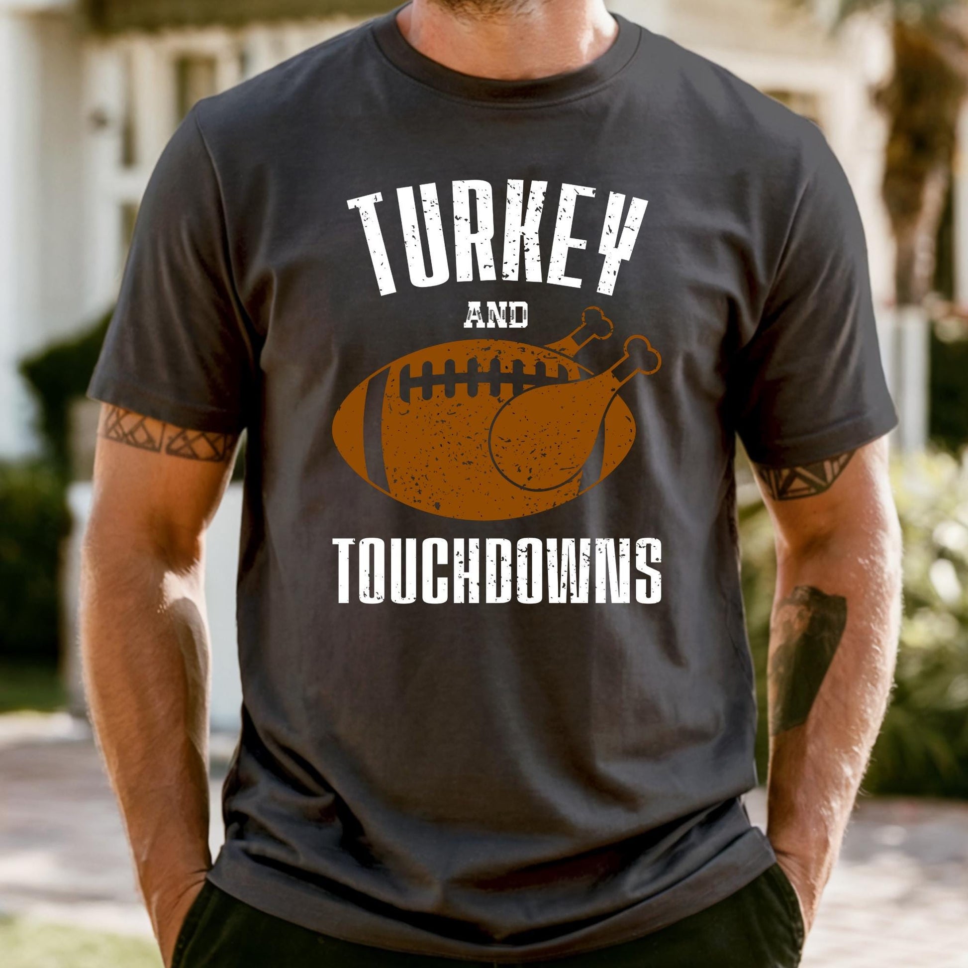Comfort Colors® Turkey and Touchdowns Shirt, Thanksgiving Gift, Football Lover Tee