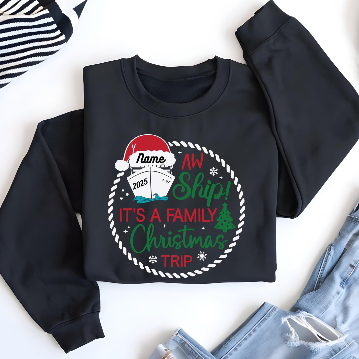 Personalized Christmas Cruise Sweatshirt: Family Matching Hoodie Santa Hat Xmas Gift