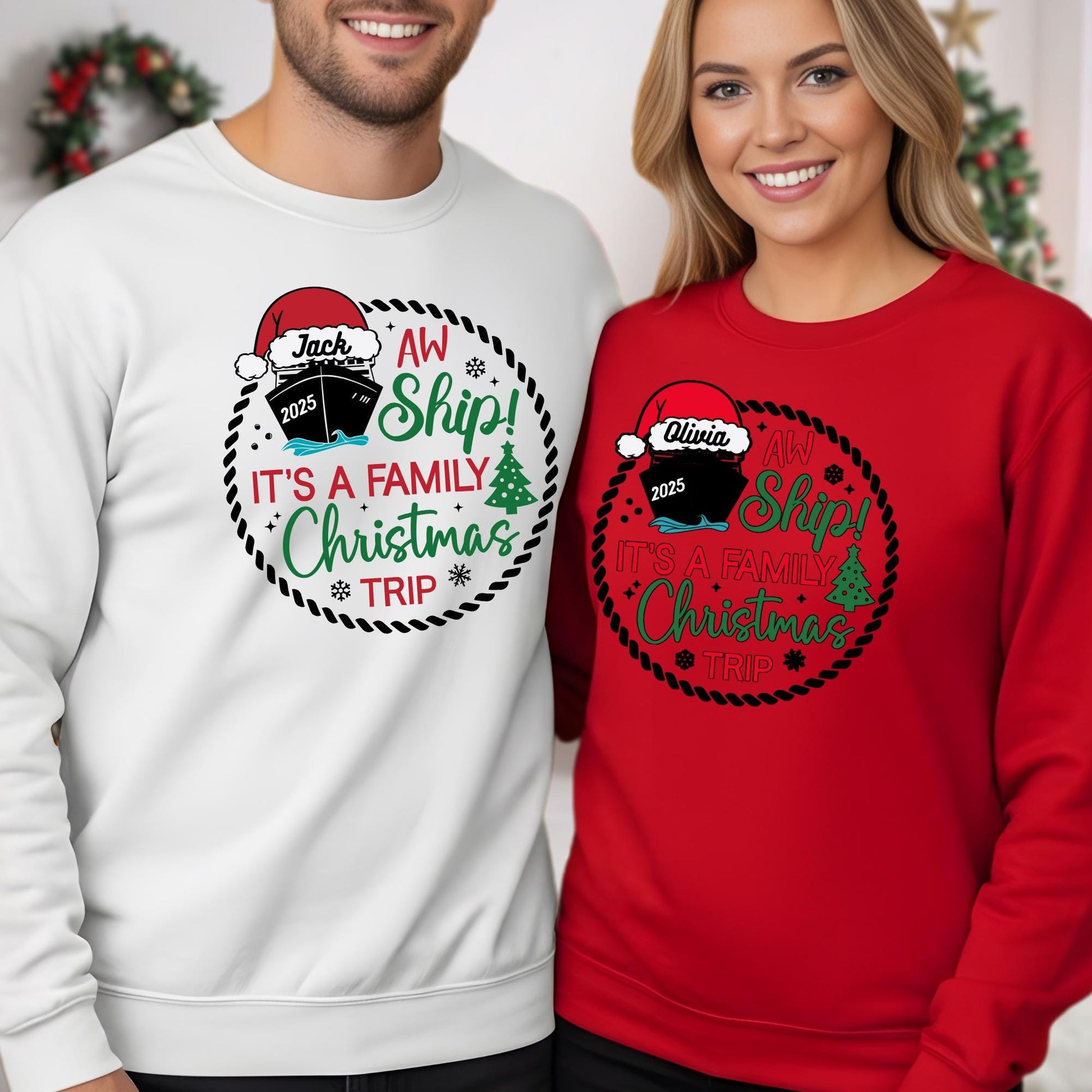 Personalized Christmas Cruise Sweatshirt: Family Matching Hoodie Santa Hat Xmas Gift