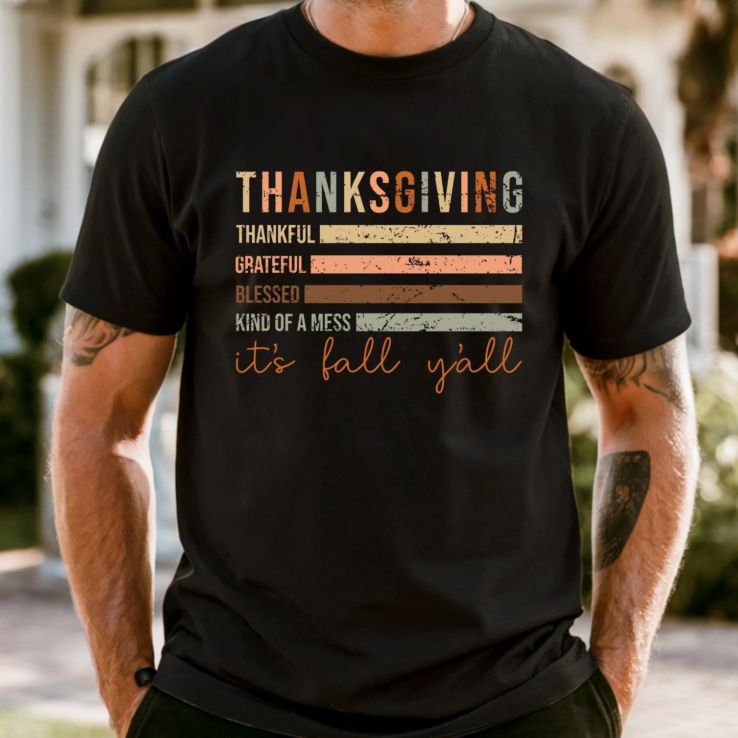 Comfort Colors® Thankful Grateful Blessed Tee: Thanksgiving Shirt, It's Fall Y'all Flag Tee