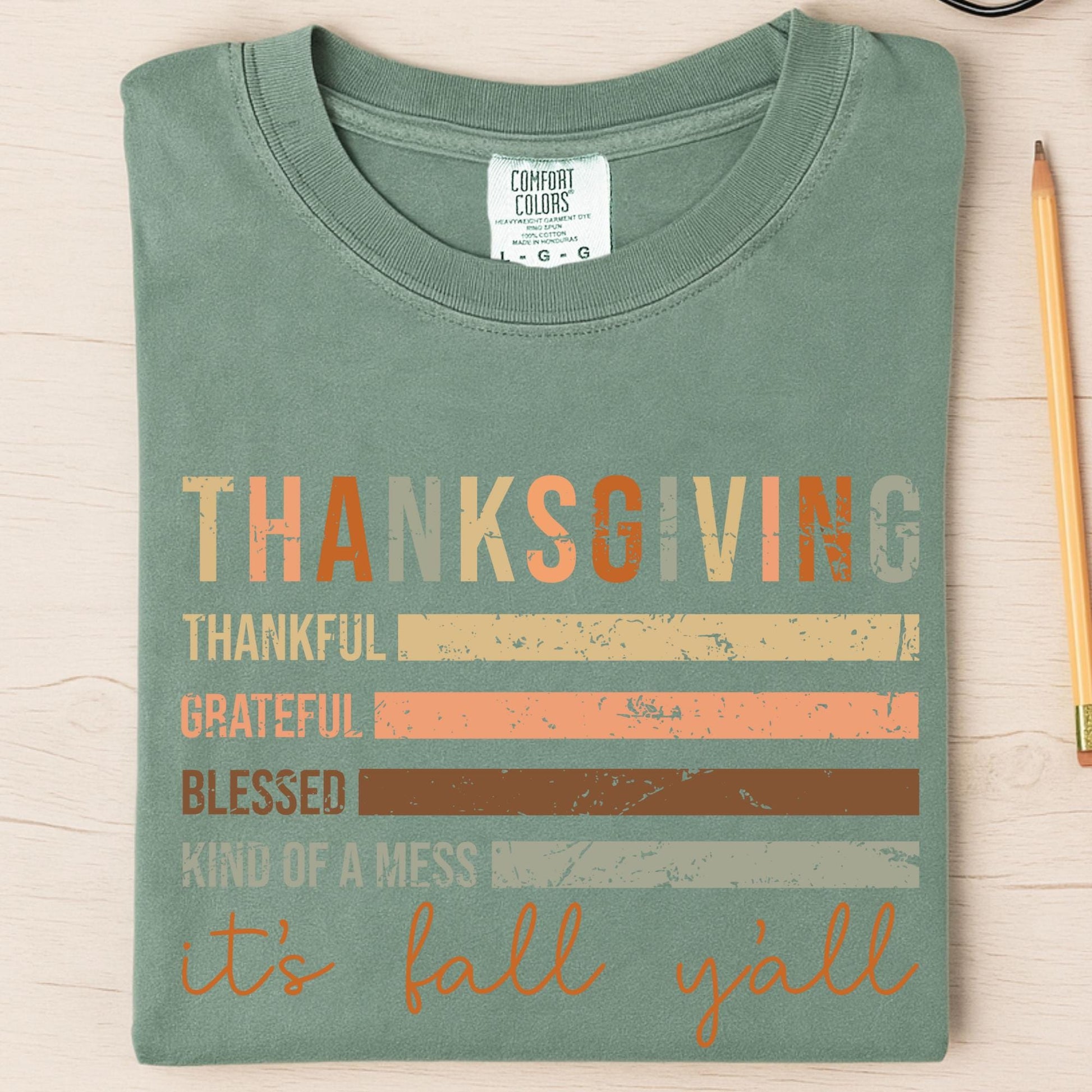 Comfort Colors® Thankful Grateful Blessed Tee: Thanksgiving Shirt, It's Fall Y'all Flag Tee