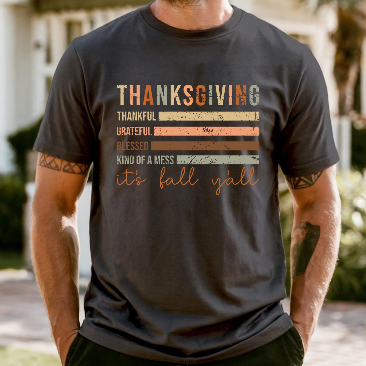 Comfort Colors® Thankful Grateful Blessed Tee: Thanksgiving Shirt, It's Fall Y'all Flag Tee