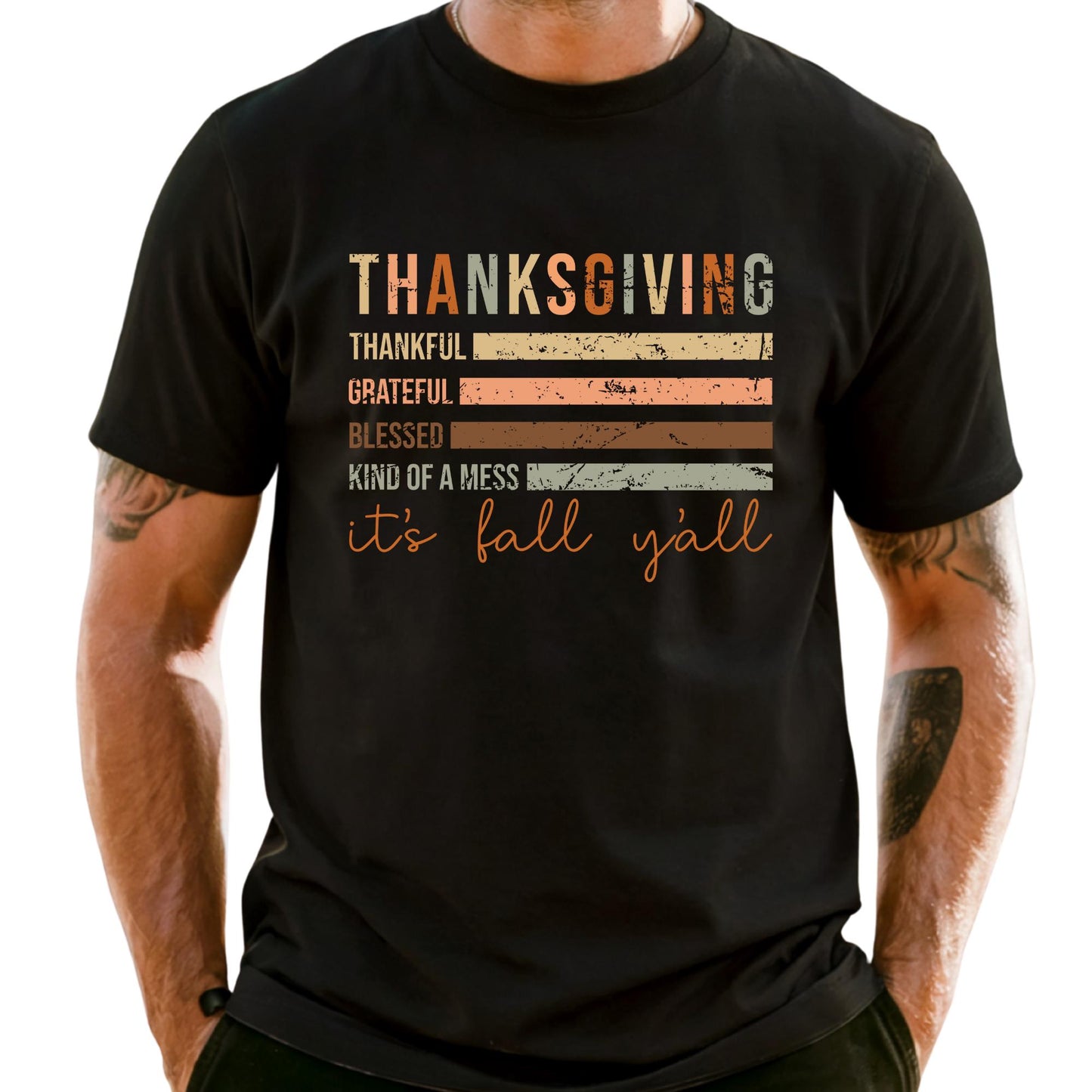 Comfort Colors® Thankful Grateful Blessed Tee: Thanksgiving Shirt, It's Fall Y'all Flag Tee