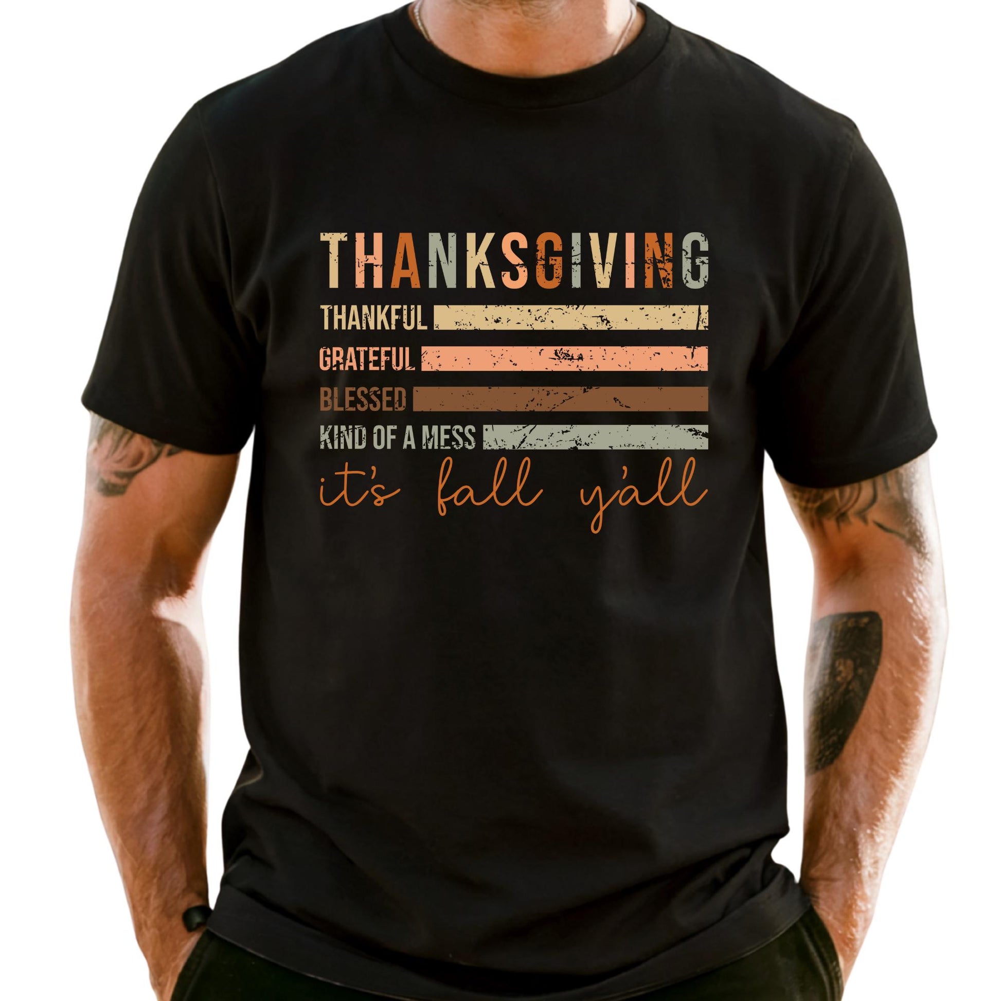 Comfort Colors® Thankful Grateful Blessed Tee: Thanksgiving Shirt, It's Fall Y'all Flag Tee