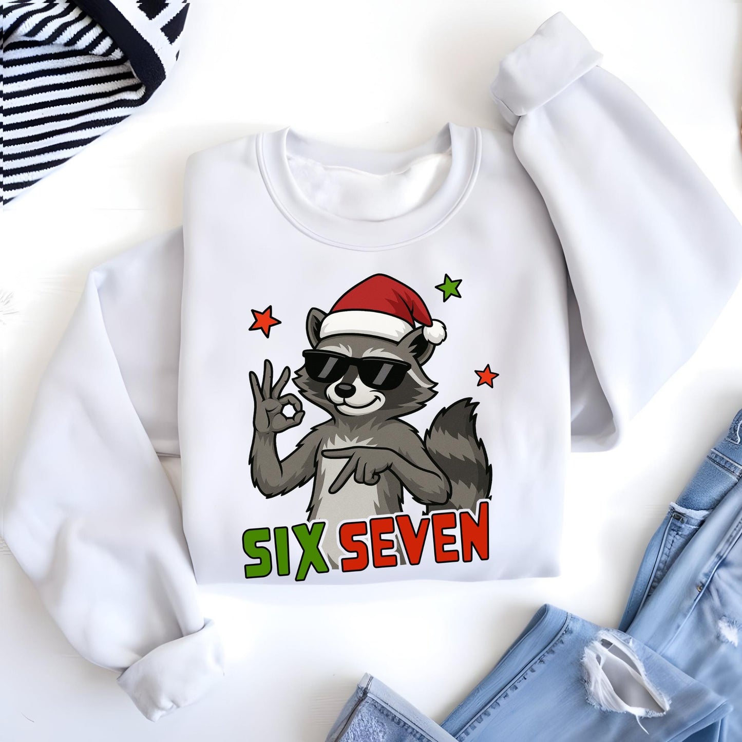 Six Seven Sweatshirt, 6 7 Christmas Sweat, Raccoon Viral Tiktok Xmas Hoodie