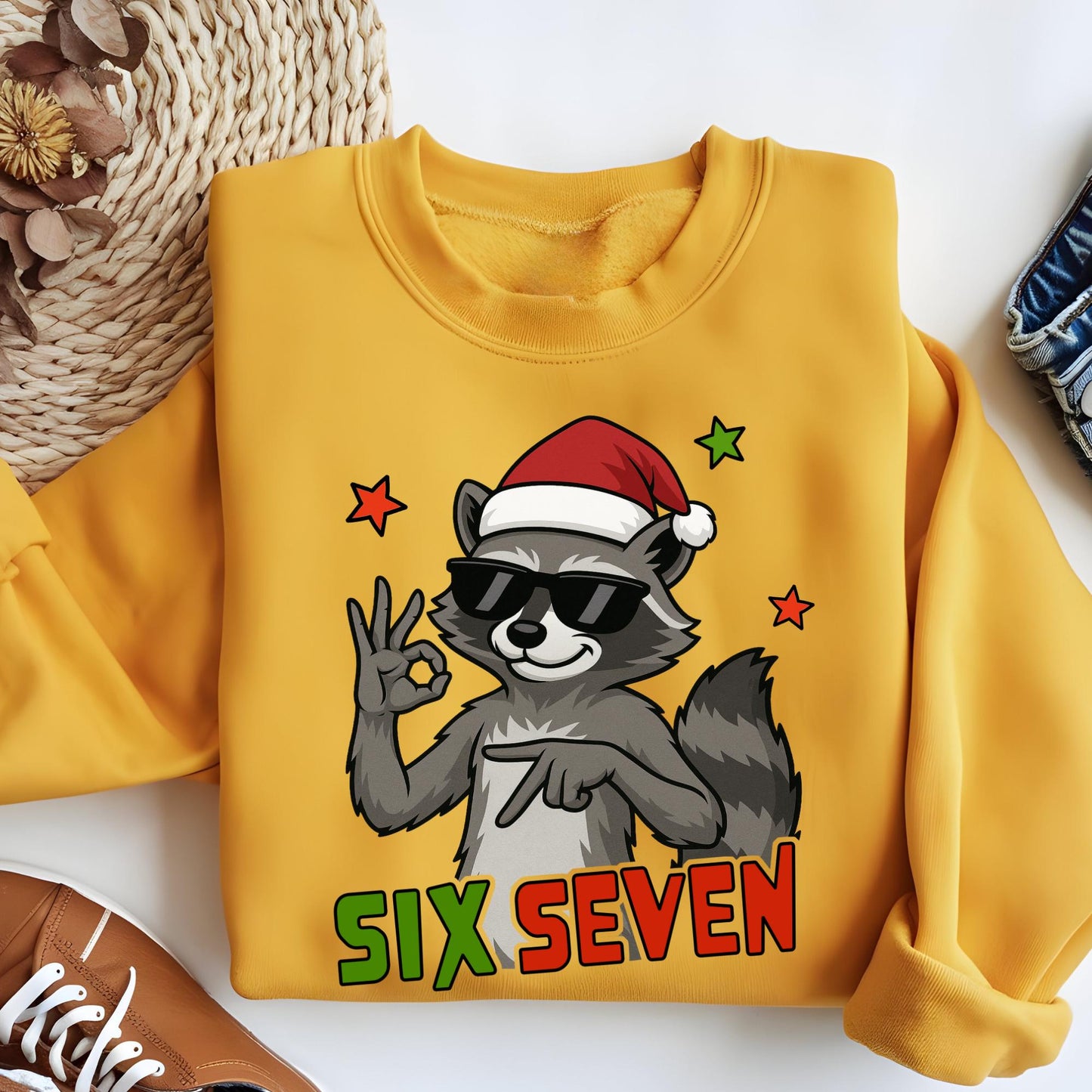 Six Seven Sweatshirt, 6 7 Christmas Sweat, Raccoon Viral Tiktok Xmas Hoodie