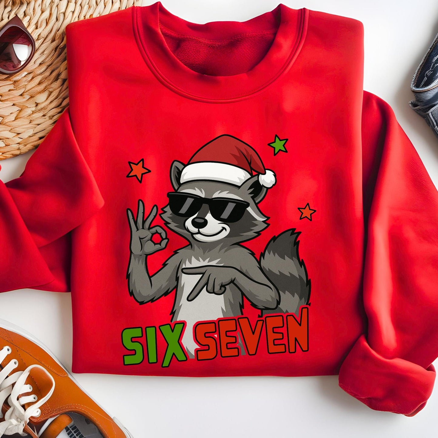 Six Seven Sweatshirt, 6 7 Christmas Sweat, Raccoon Viral Tiktok Xmas Hoodie