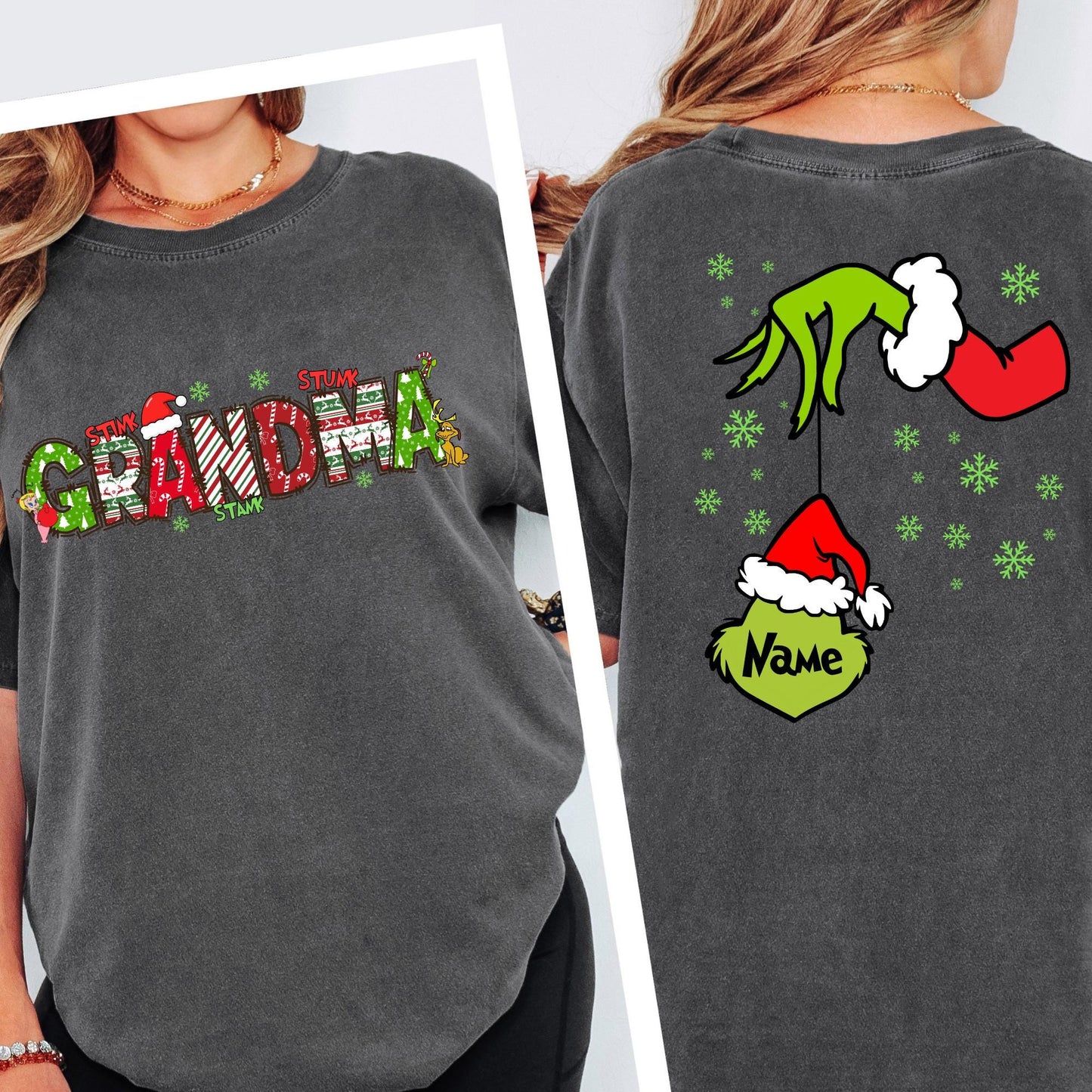 Comfort Colors® Custom 2 Sides Shirt, Christmas Grandma Tee, Mama Tee, Grandkids Names T-shirt
