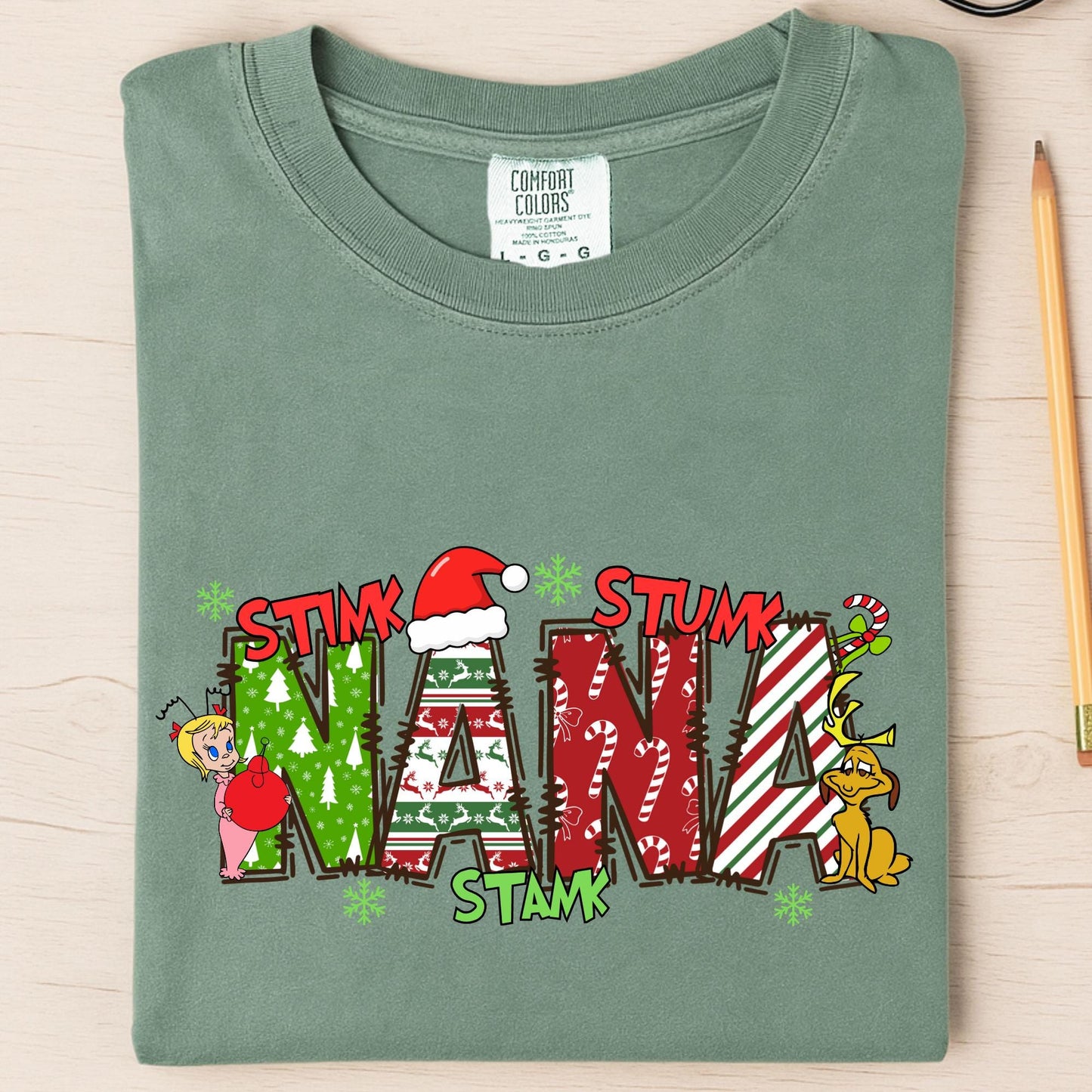 Comfort Colors® Custom 2 Sides Shirt, Christmas Grandma Tee, Mama Tee, Grandkids Names T-shirt