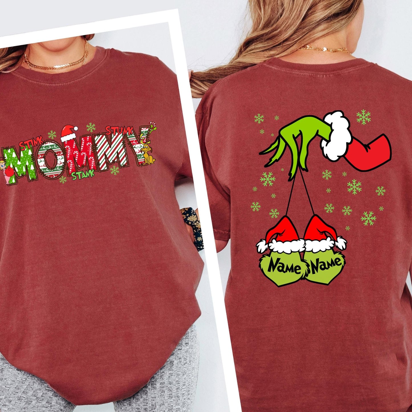 Comfort Colors® Custom 2 Sides Shirt, Christmas Grandma Tee, Mama Tee, Grandkids Names T-shirt