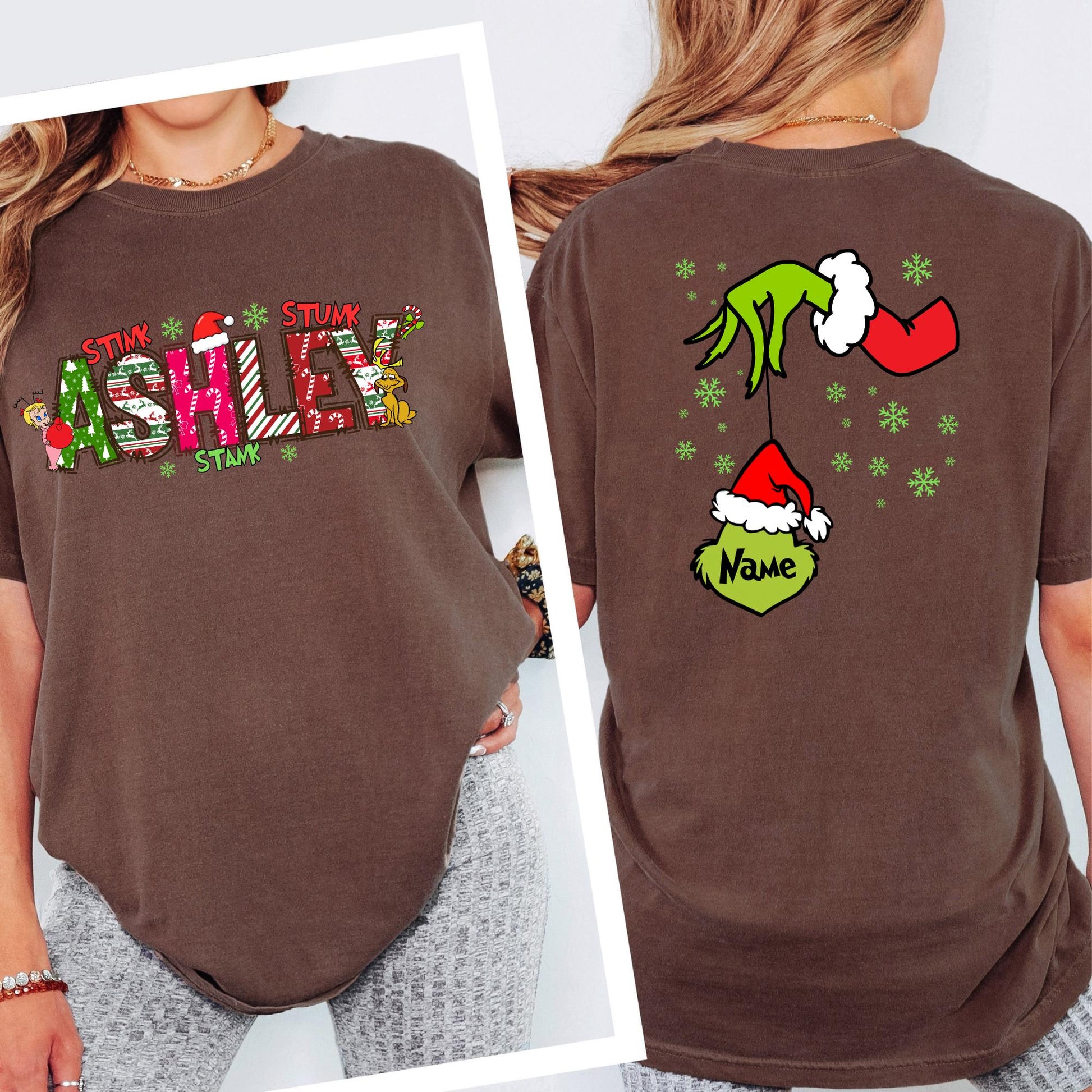 Comfort Colors® Custom 2 Sides Shirt, Christmas Grandma Tee, Mama Tee, Grandkids Names T-shirt