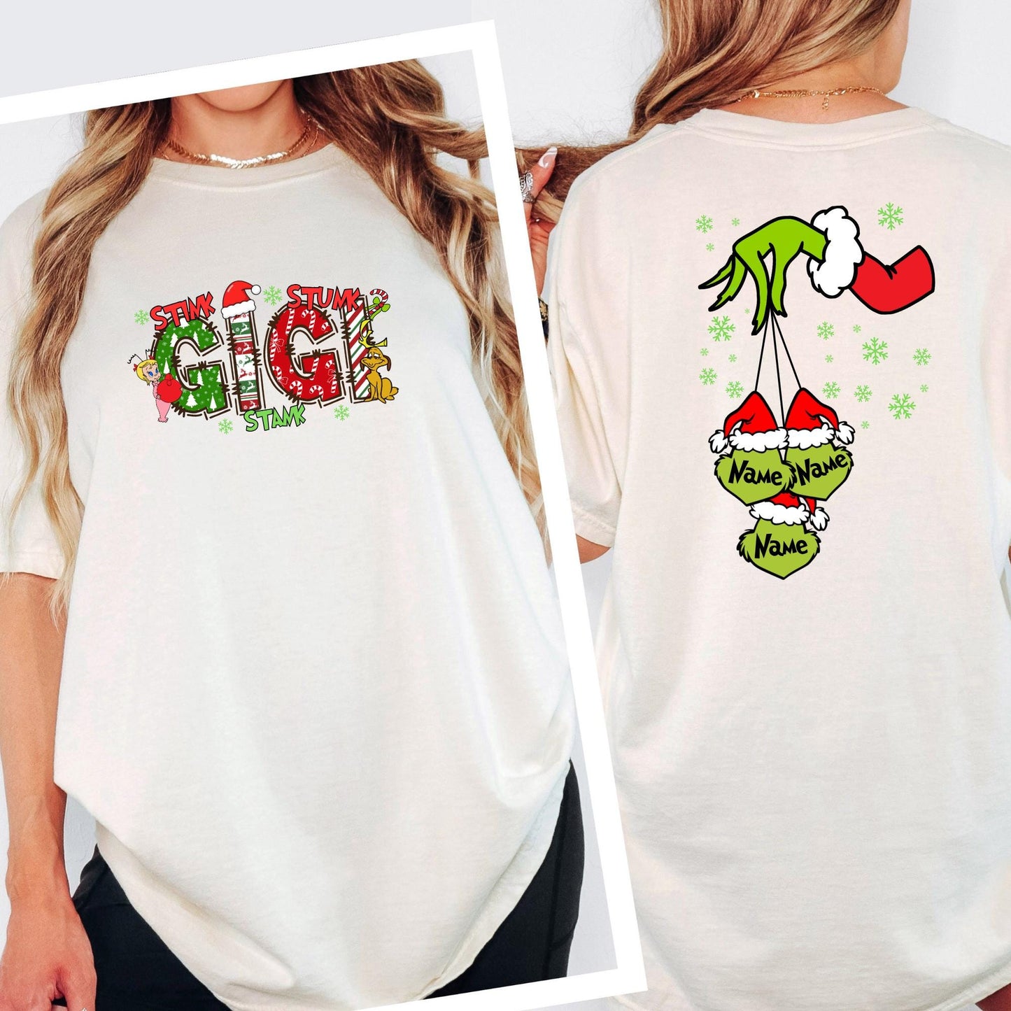 Comfort Colors® Custom 2 Sides Shirt, Christmas Grandma Tee, Mama Tee, Grandkids Names T-shirt