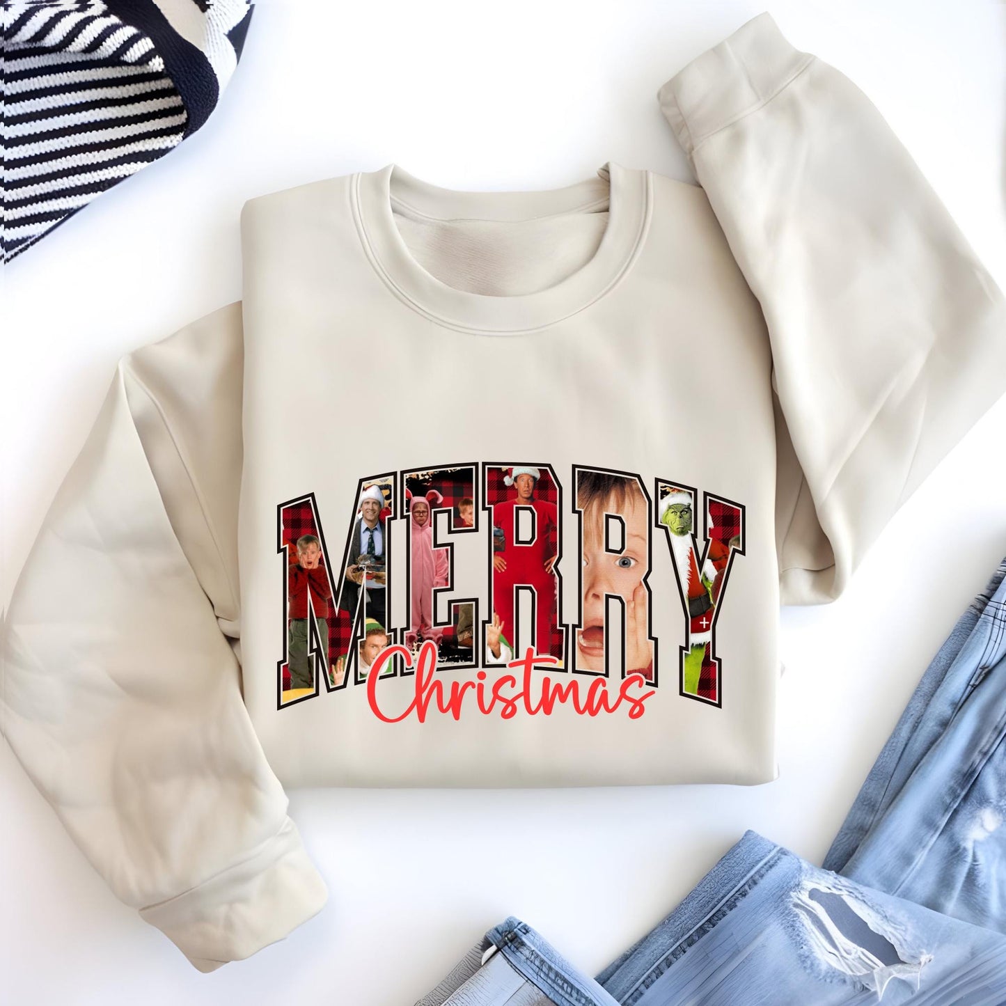 Merry Christmas 90s Movies Sweatshirt, Vintage Christmas Movies Sweat, Retro Xmas Hoodie
