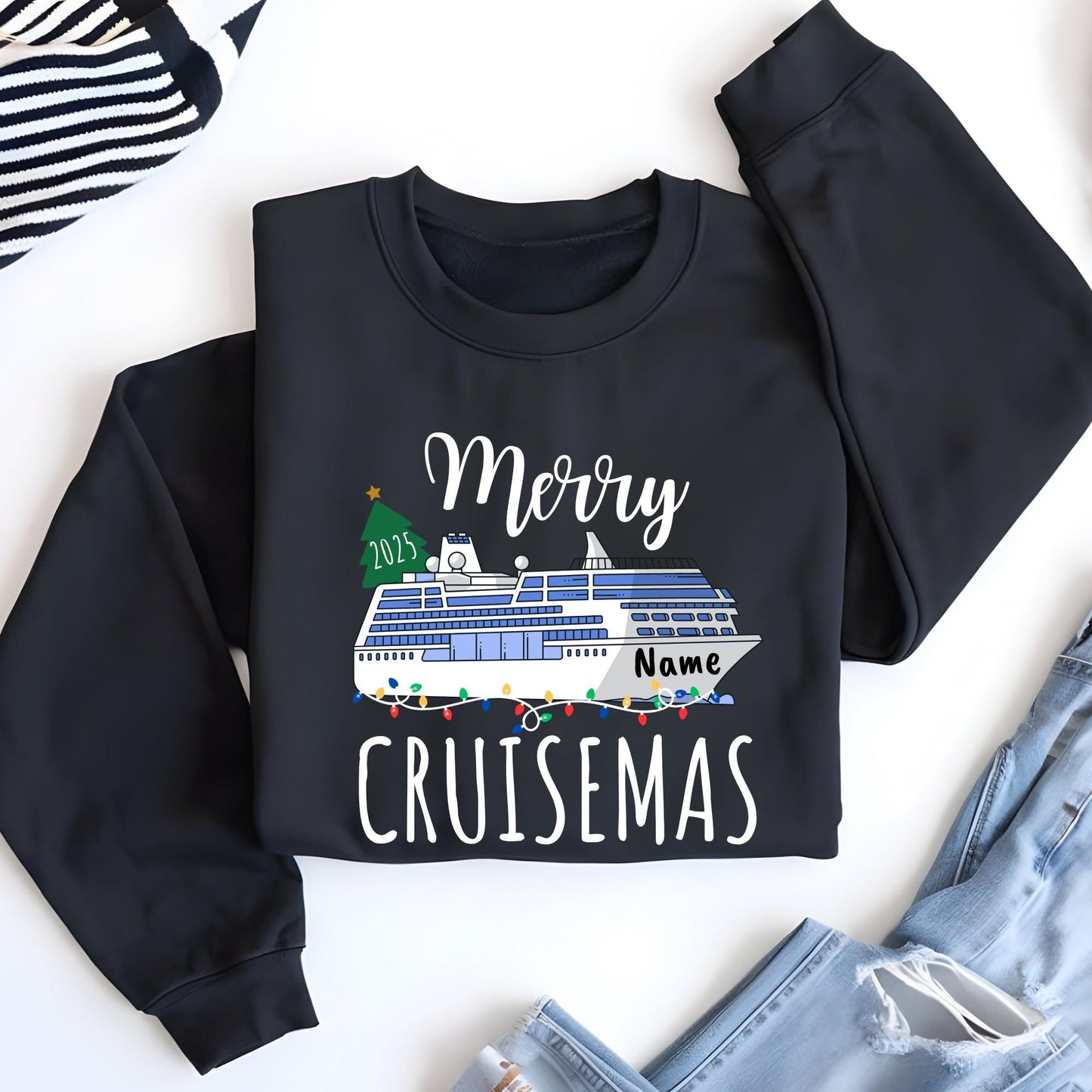 Personalized Christmas Cruise 2025 Sweatshirt, Custom Xmas Vacation Sweat Christmas Gifts
