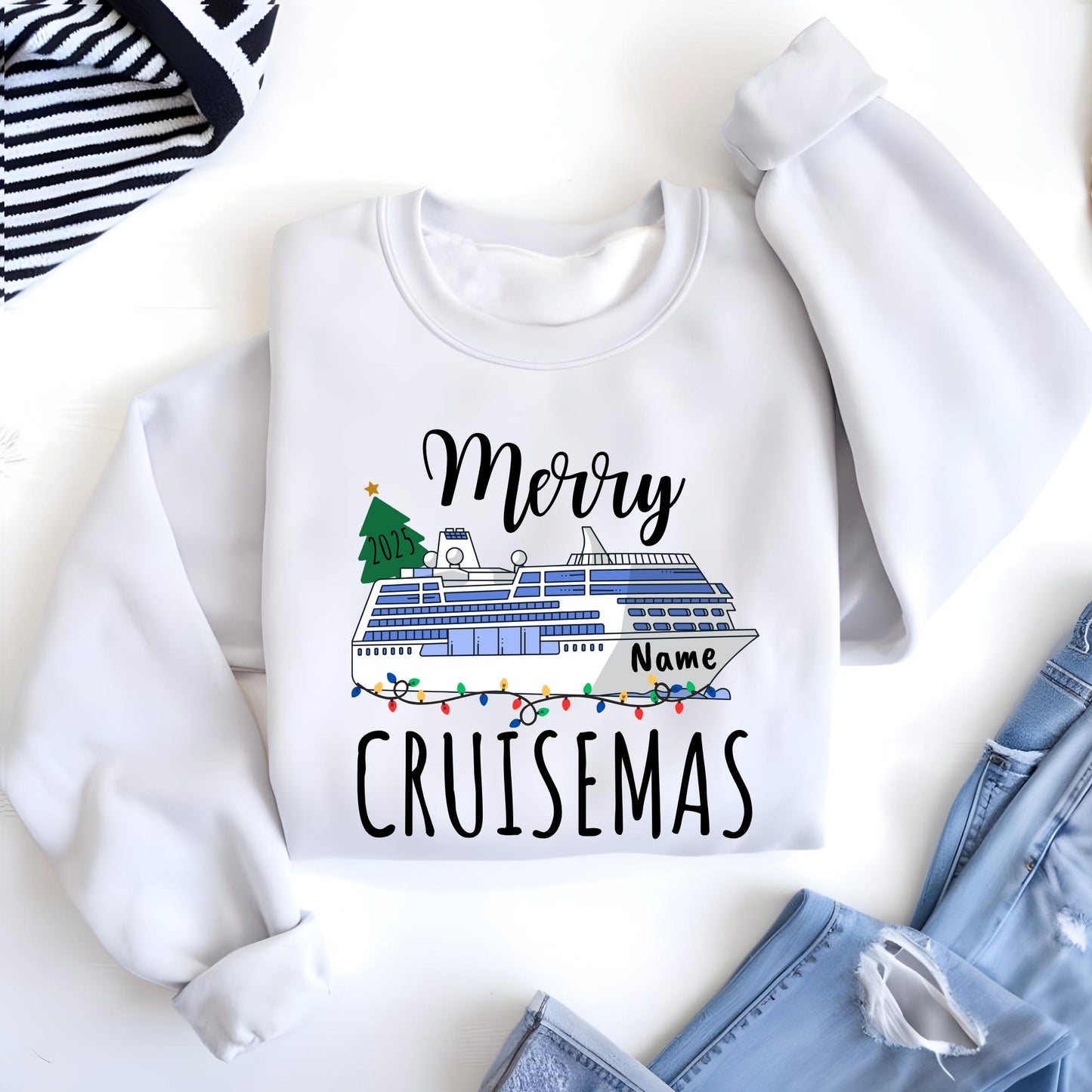 Personalized Christmas Cruise 2025 Sweatshirt, Custom Xmas Vacation Sweat Christmas Gifts