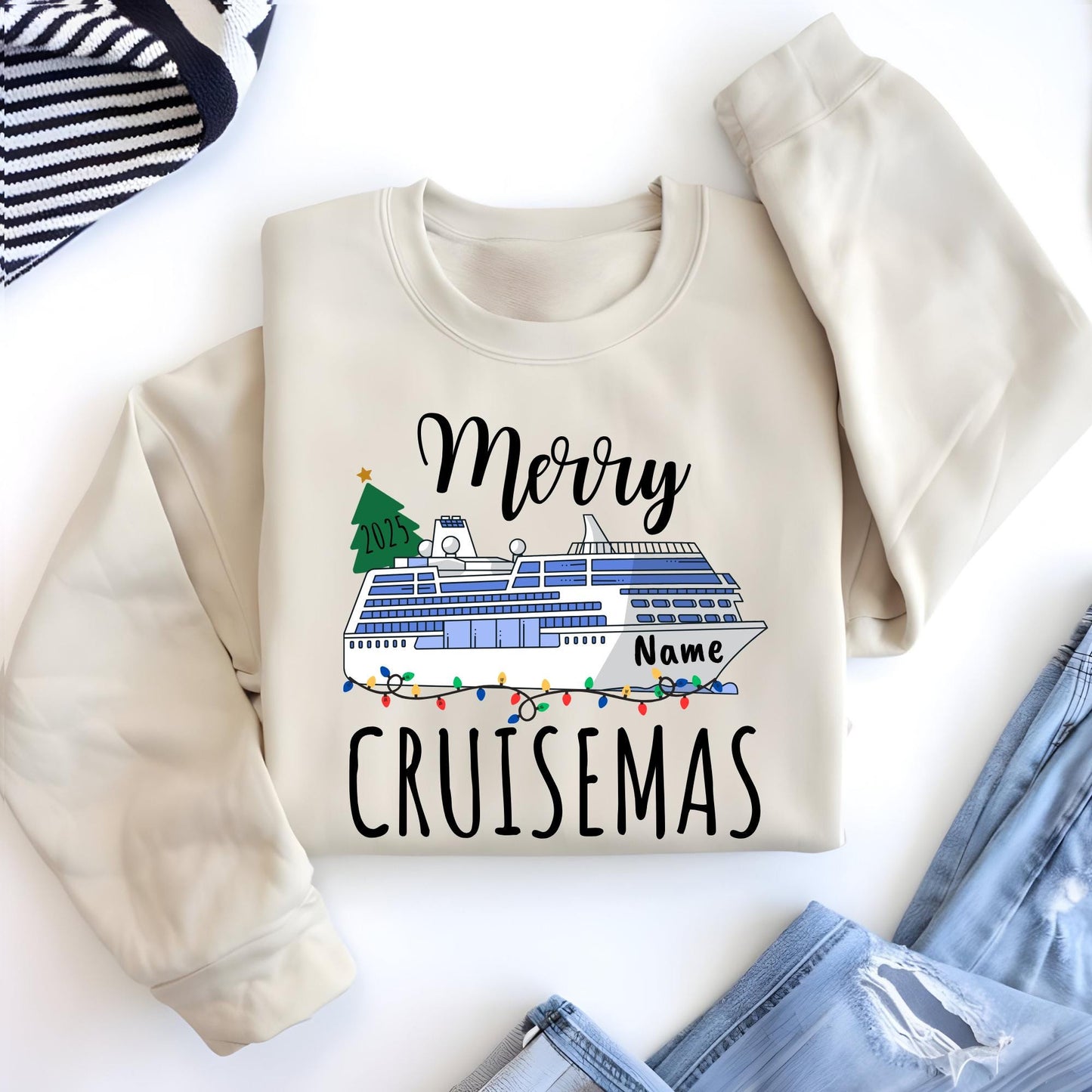 Personalized Christmas Cruise 2025 Sweatshirt, Custom Xmas Vacation Sweat Christmas Gifts