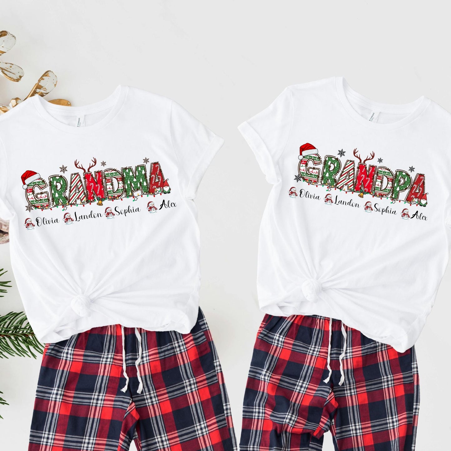 Custom Grandma Shirt with Grandkids Name, Christmas Grandpa Tee, Grandparents Matching T-shirt