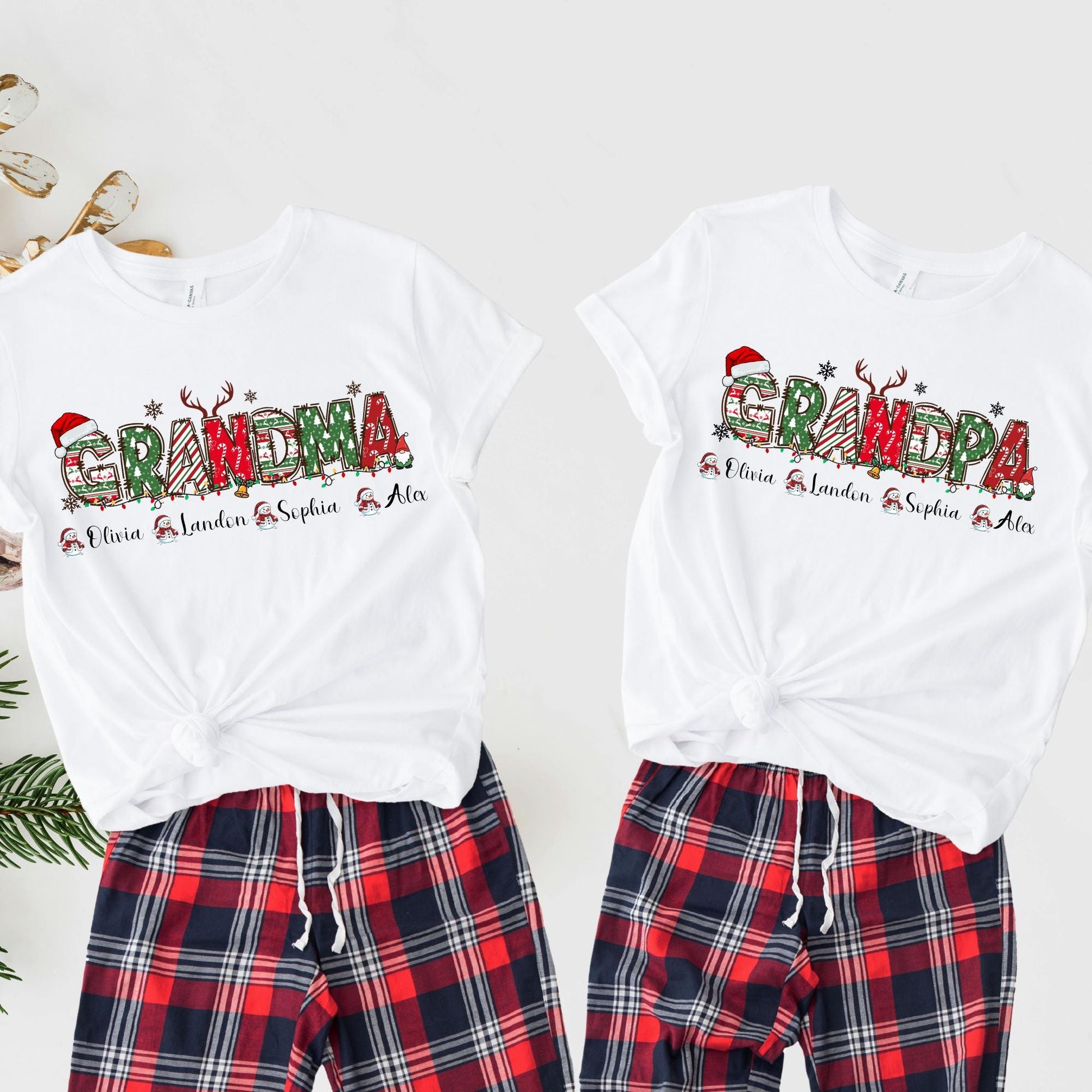 Custom Grandma Shirt with Grandkids Name, Christmas Grandpa Tee, Grandparents Matching T-shirt