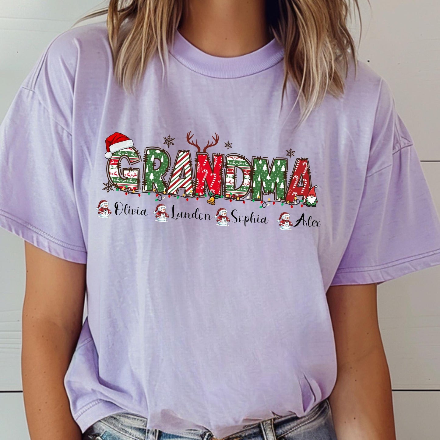 Comfort Colors® Grandma Christmas Shirt, Custom Grandparents T-shirt with Grandkids Name