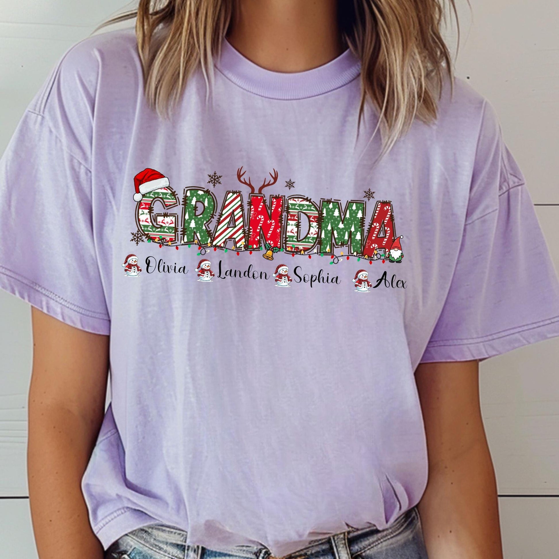 Comfort Colors® Grandma Christmas Shirt, Custom Grandparents T-shirt with Grandkids Name