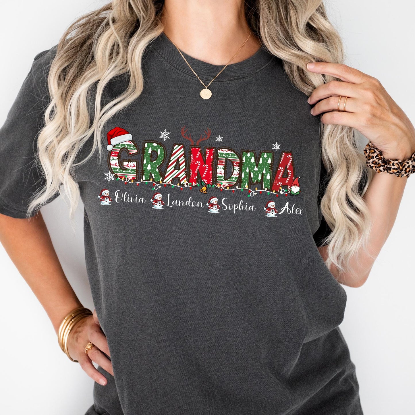 Comfort Colors® Grandma Christmas Shirt, Custom Grandparents T-shirt with Grandkids Name