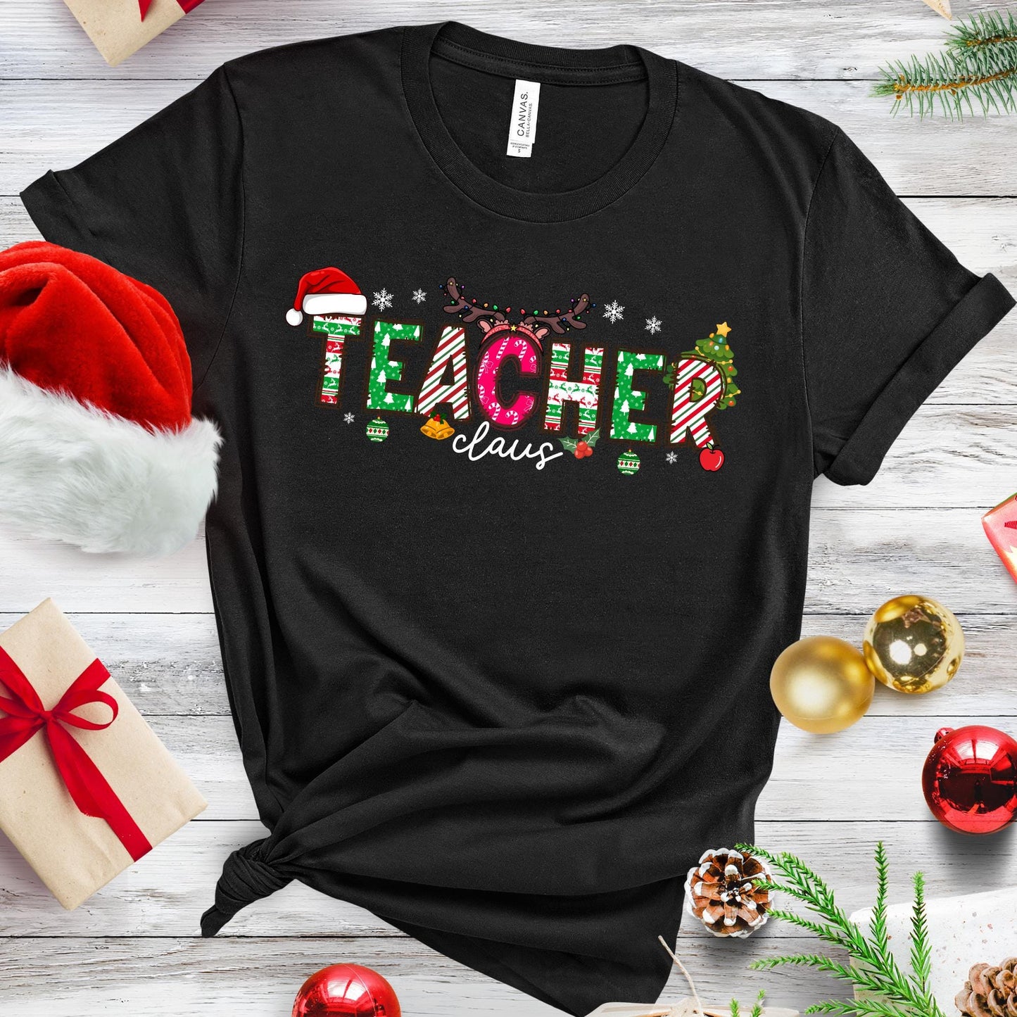 Teacher Claus Shirt Christmas Lights T-shirt Gift For Teachers