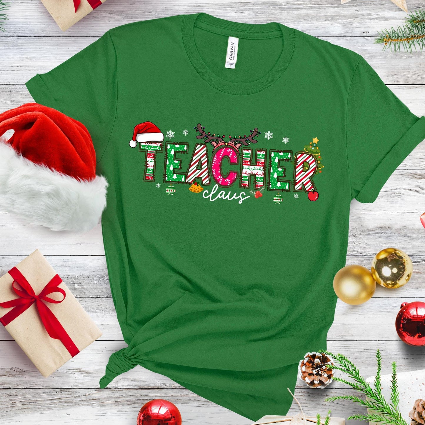 Teacher Claus Shirt Christmas Lights T-shirt Gift For Teachers