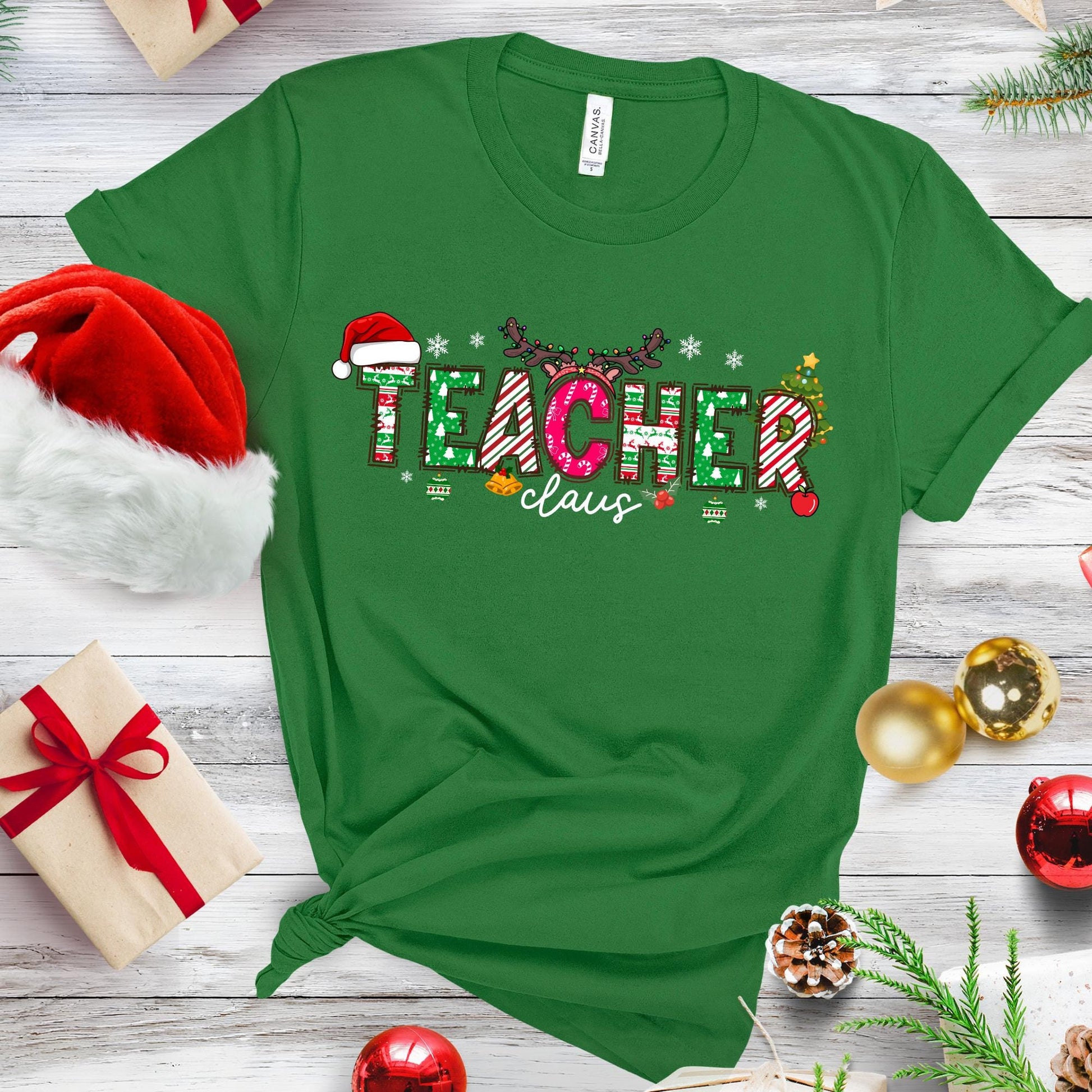 Teacher Claus Shirt Christmas Lights T-shirt Gift For Teachers