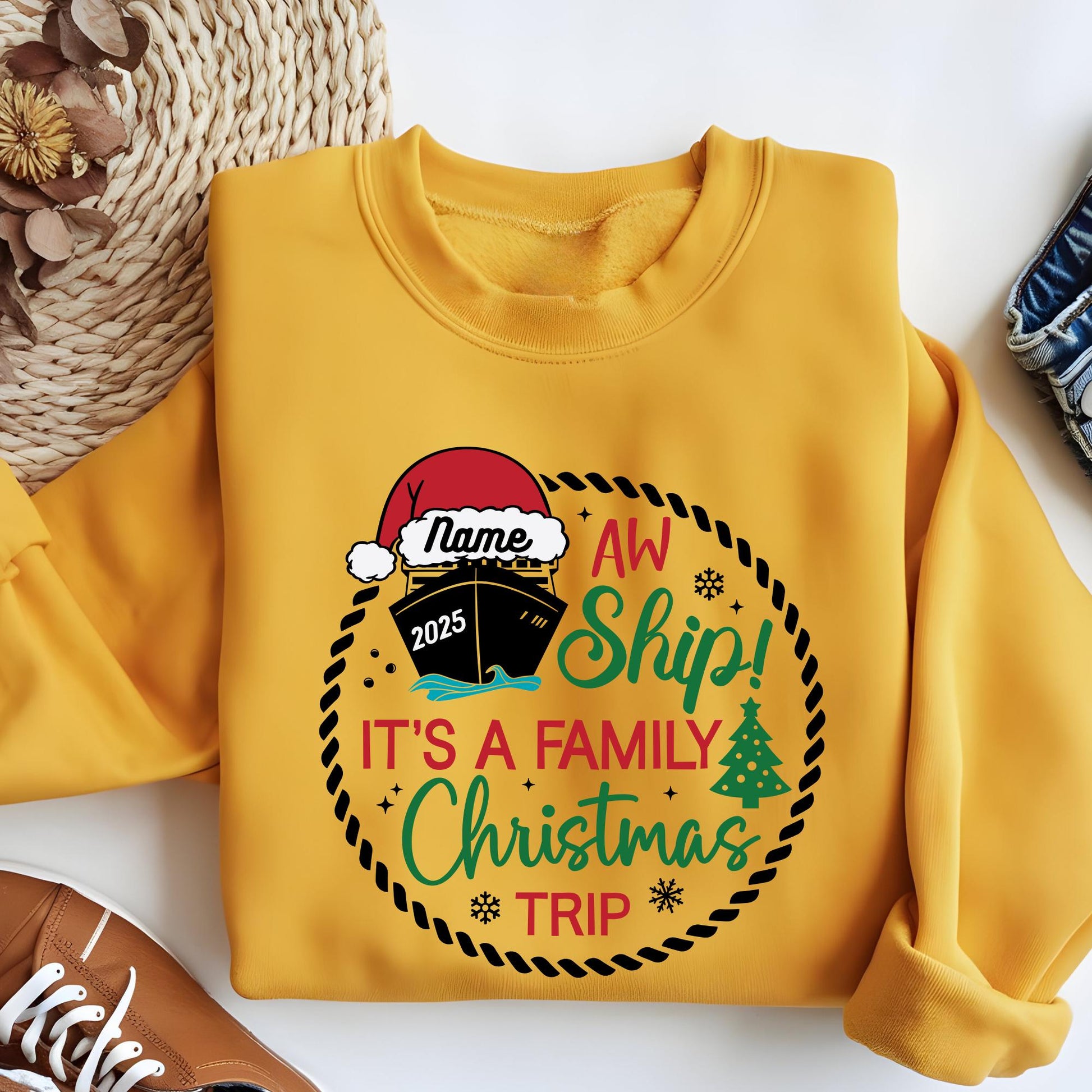 Personalized Christmas Cruise Sweatshirt: Family Matching Hoodie Santa Hat Xmas Gift