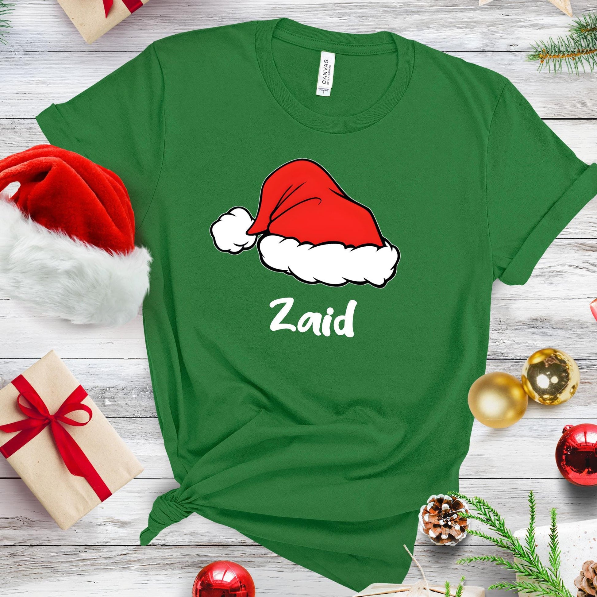 Custom Family Christmas Shirt: Santa Hat Name Matching Xmas Tee