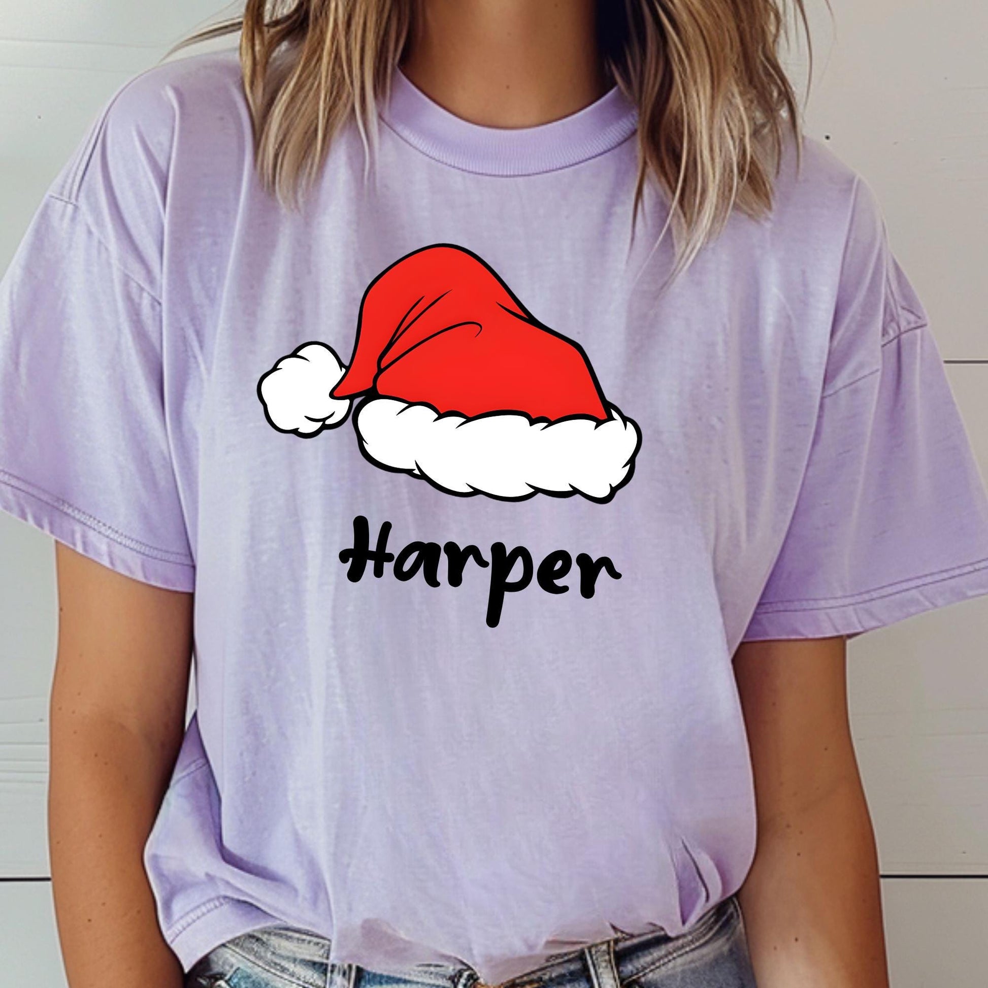 Comfort Colors® Santa Hat Shirt, Custom Christmas T-shirt, Family Matching Tee Xmas Gifts